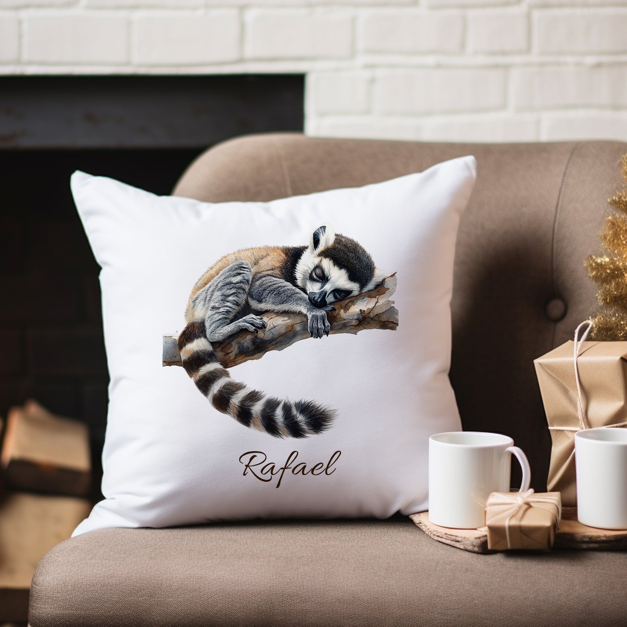 Kissenbezug mit Schlafendem Lemur