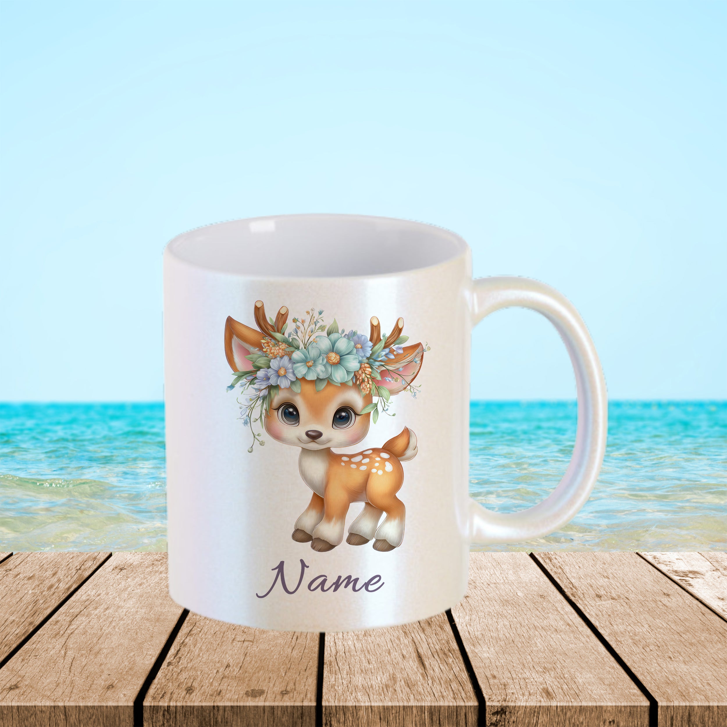 Tasse Reh mit Blumenkranz