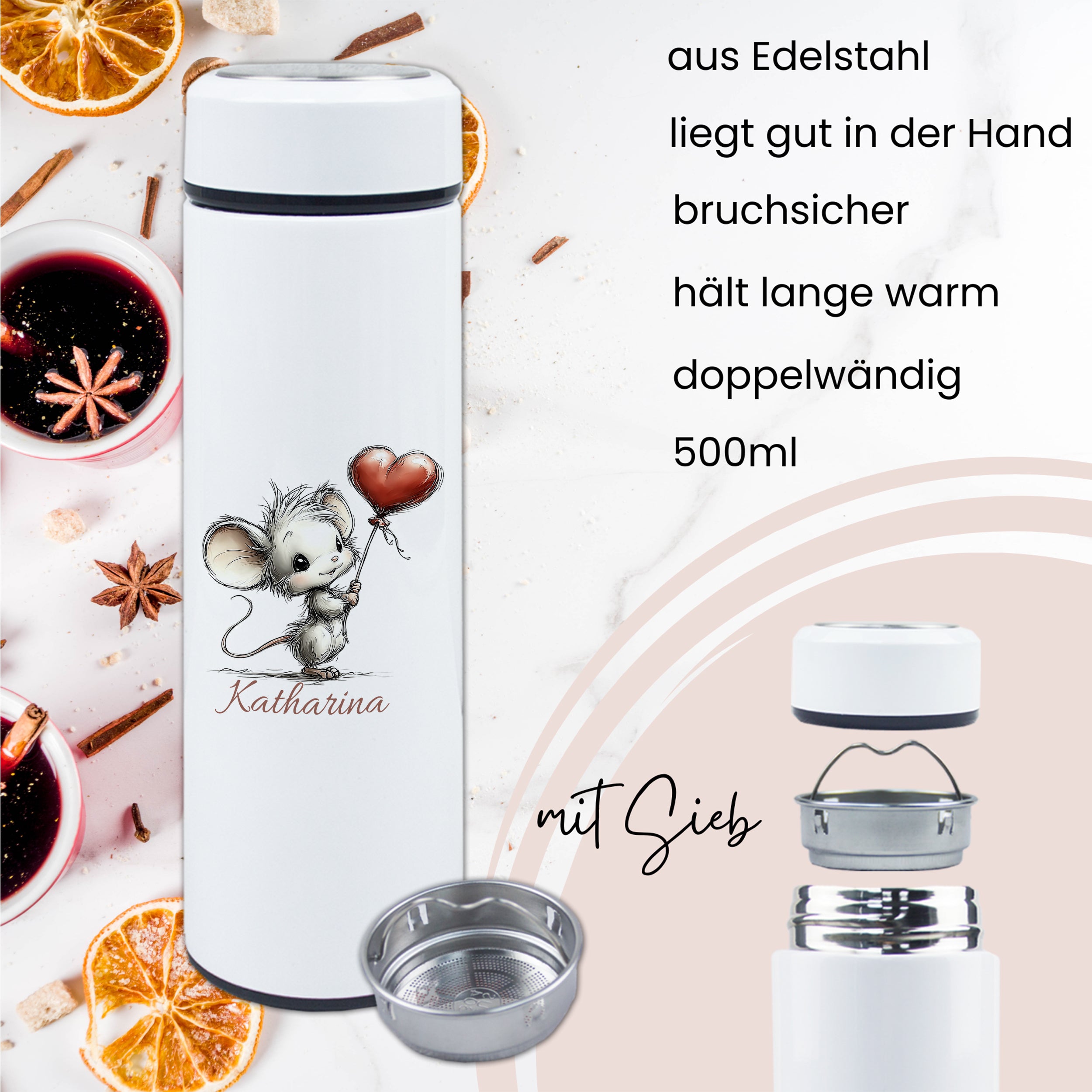 Tee-Thermosflasche mit Maus-Motiv
