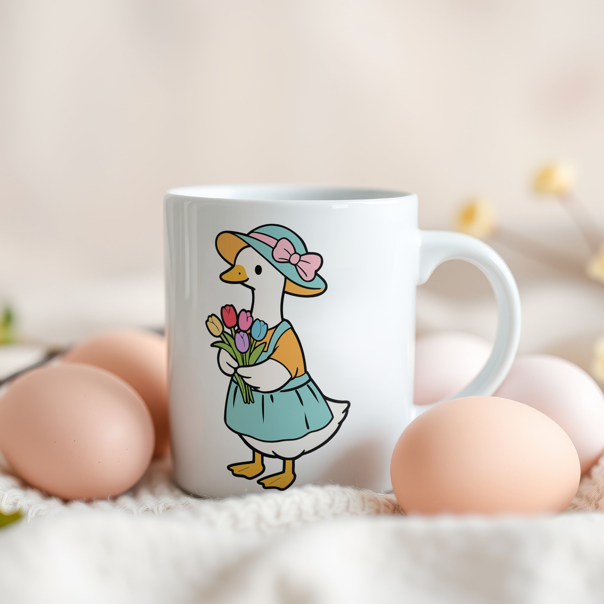 Tasse Ostern mit Ente und Blumen