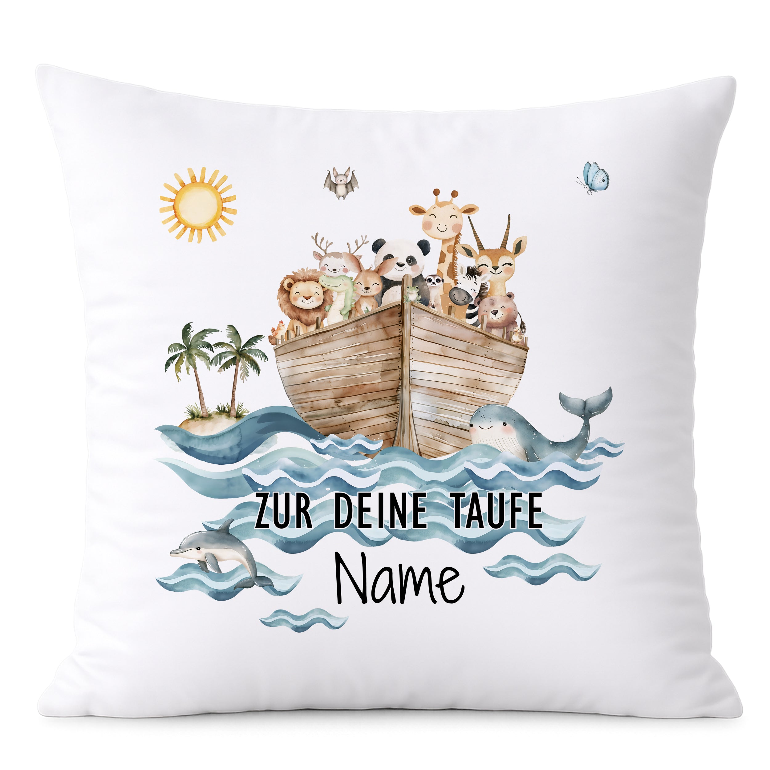 Kissen Taufe mit Arche Noah Tiere