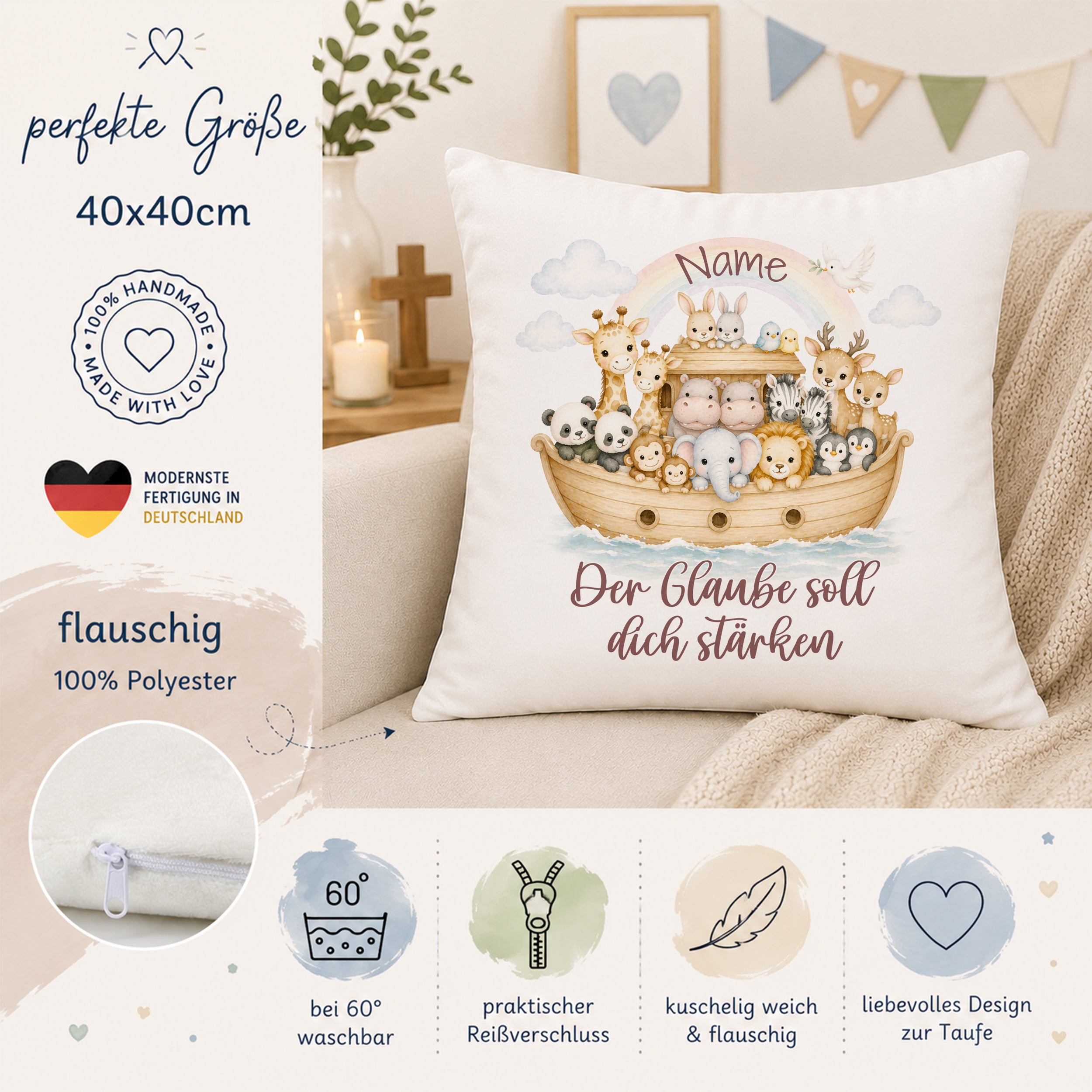 Kissen mit Tiermotiven - Der Glaube soll dich stärken
