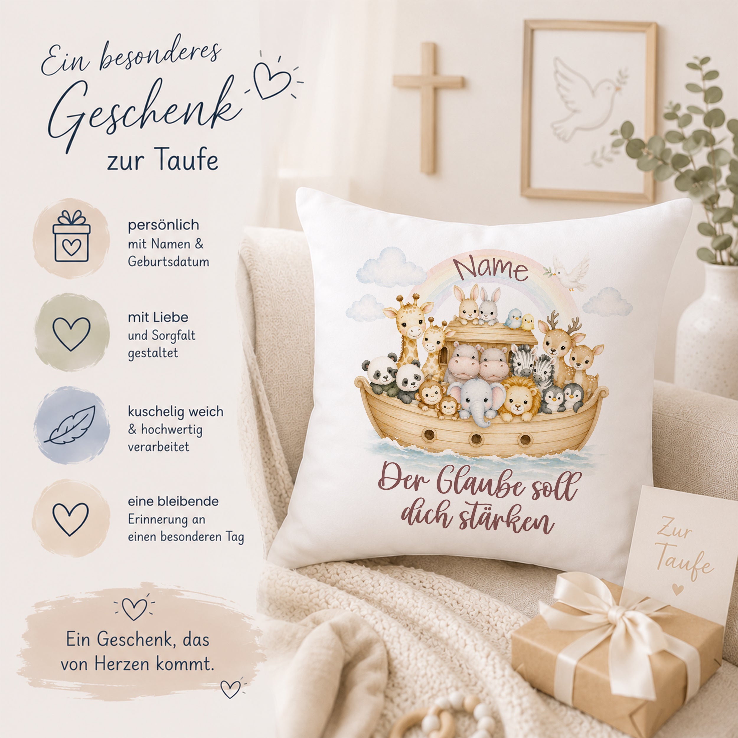 Kissen mit Tiermotiven - Der Glaube soll dich stärken