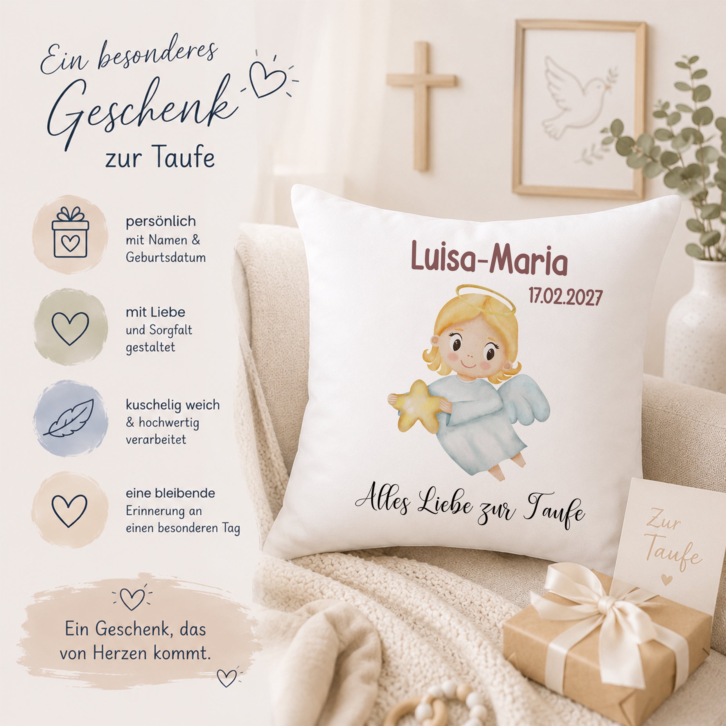 Kissen Engel - Liebe zur Taufe