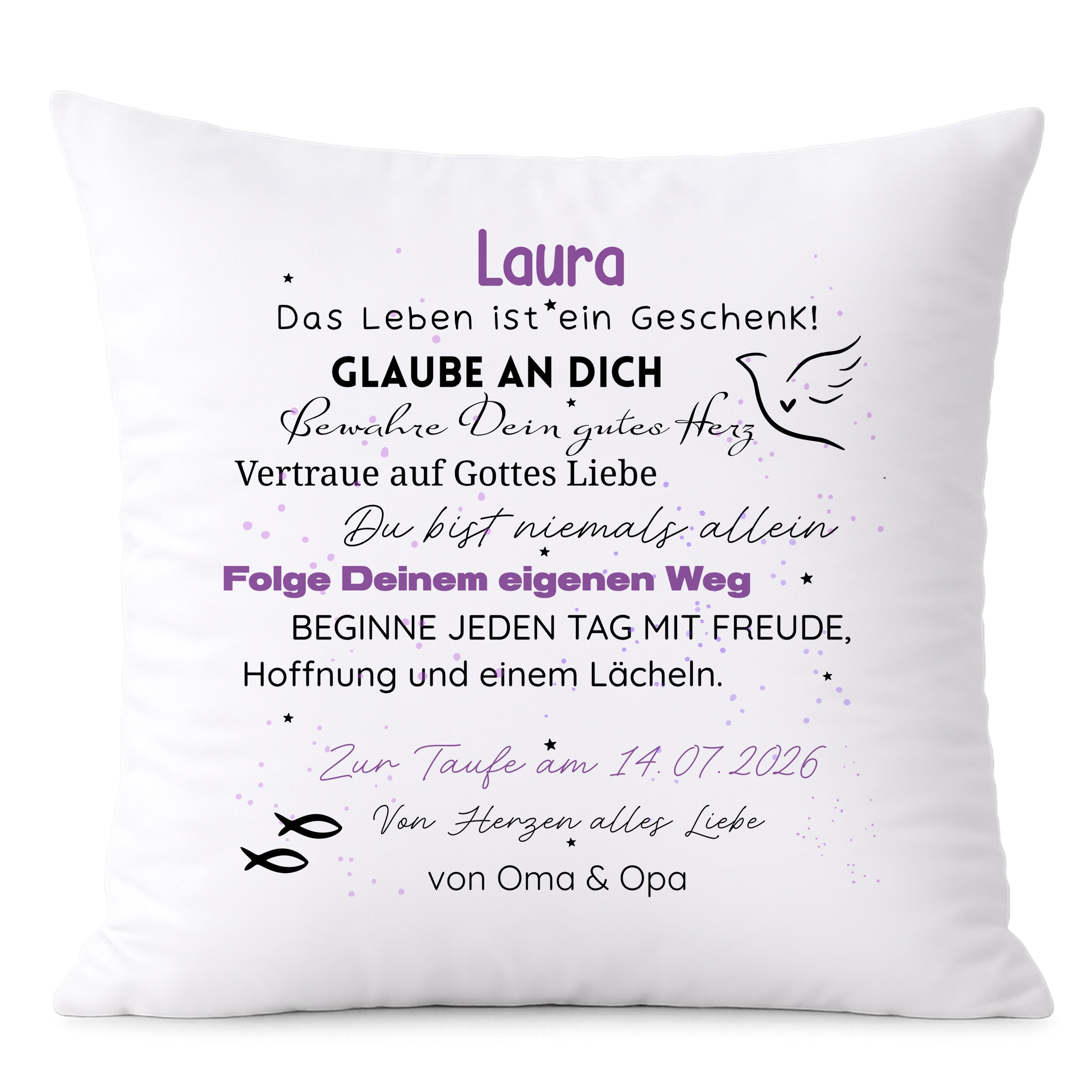 Kissen zur Taufe mit persönlichem Wunschtext - Ein Geschenk der Hoffnung