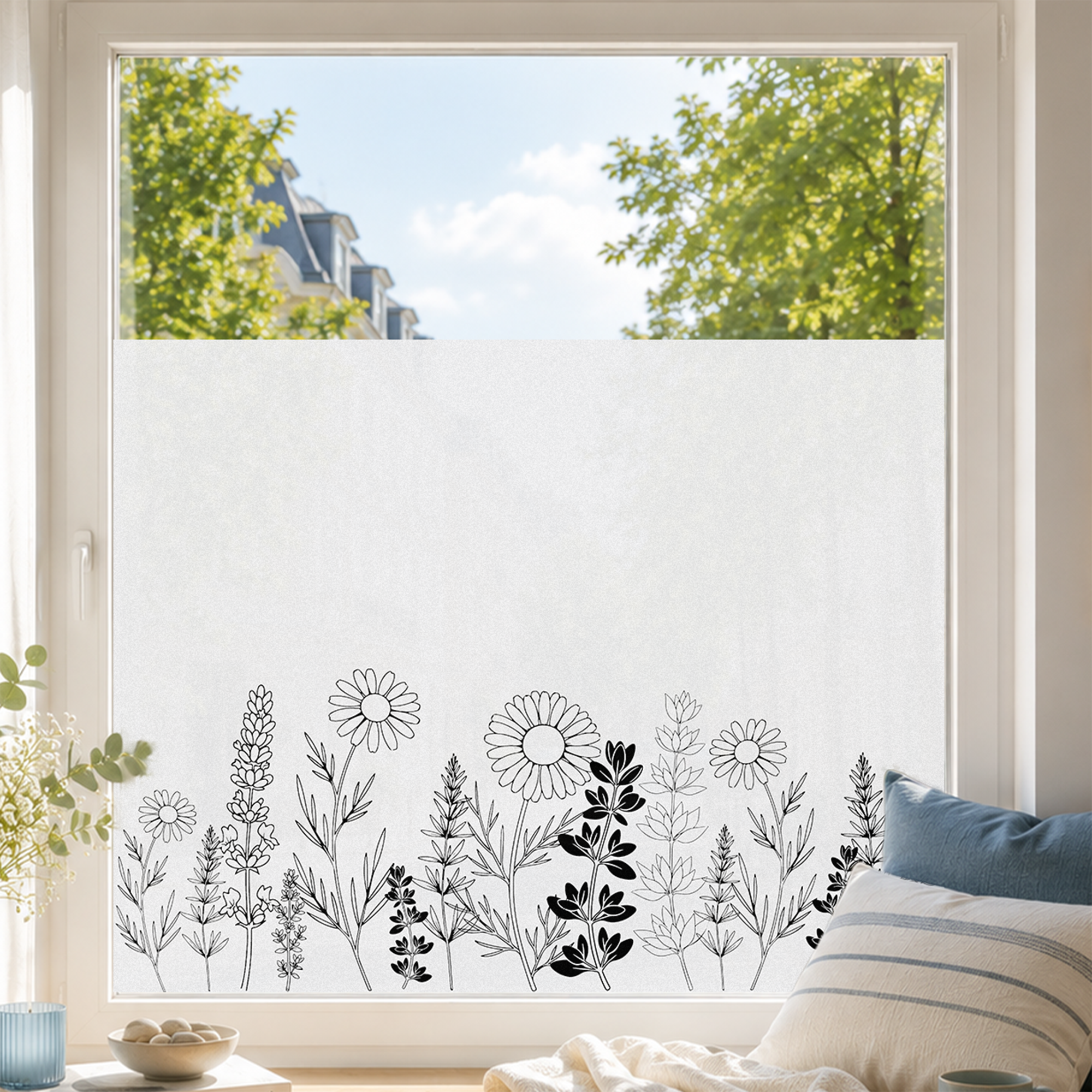 Fensterfolie Blumenwiese Gänseblümchen