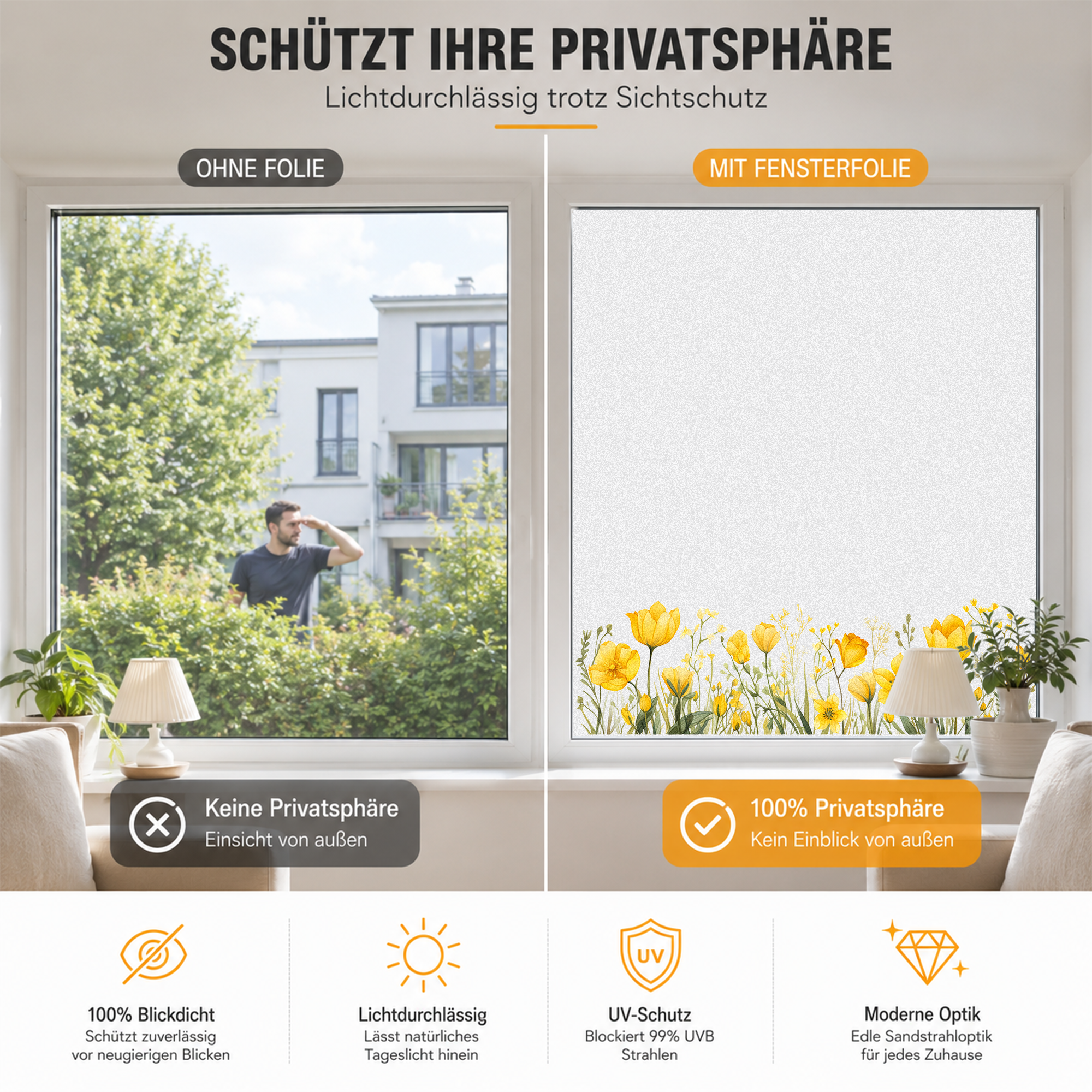 Fensterfolie gelbe Blumenwiese