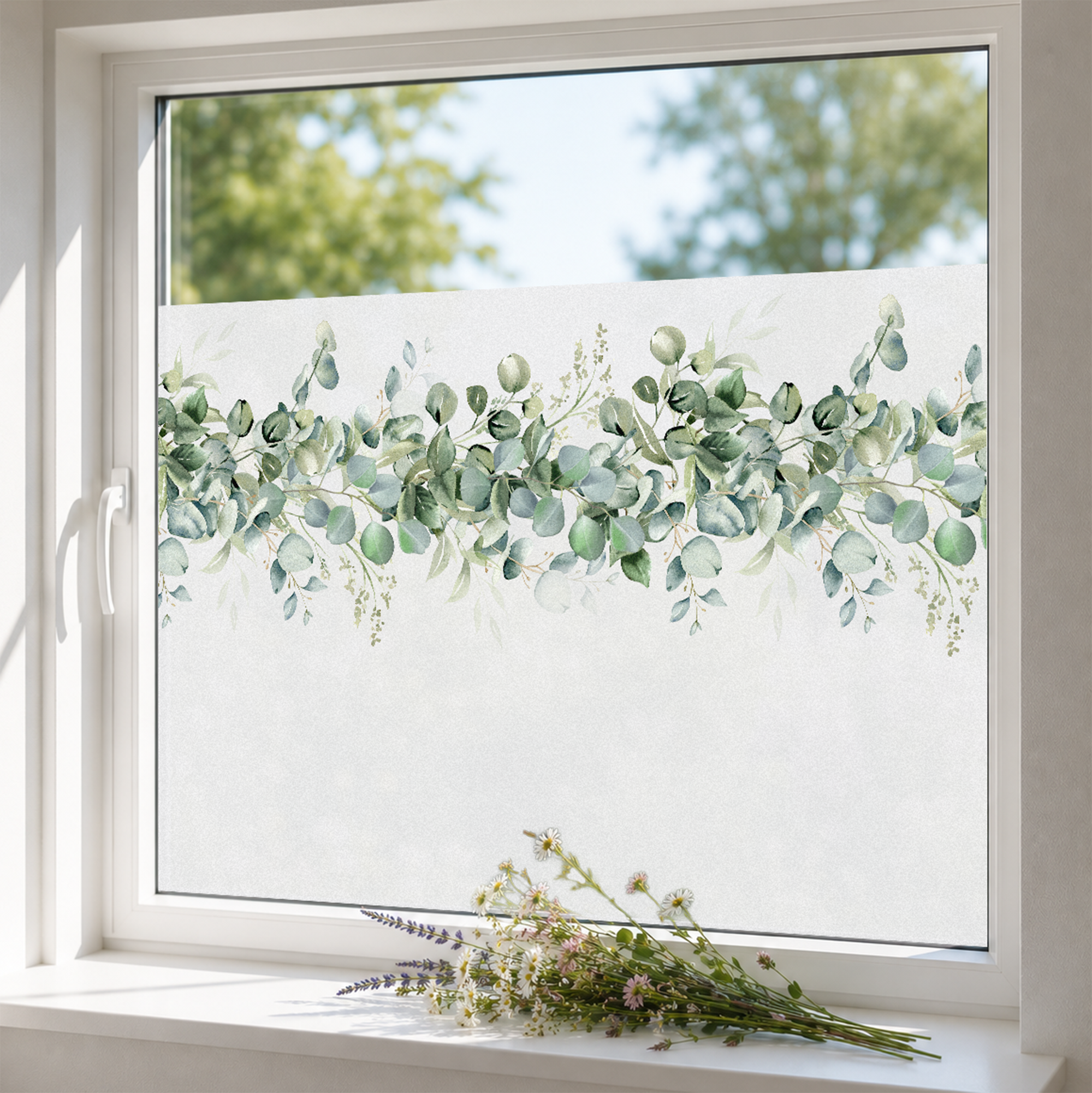 Fensterfolie Eukalyptus Bordüre