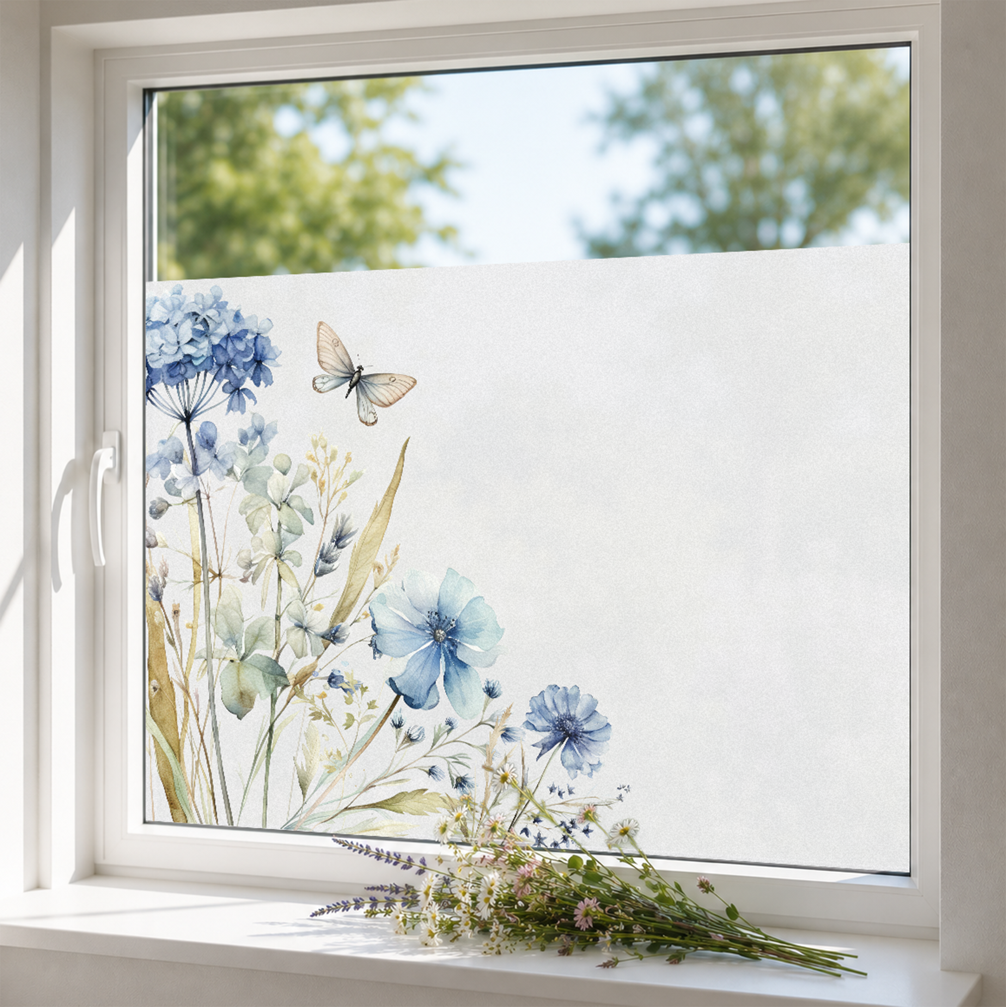 Fensterfolie Blaue Hortensien