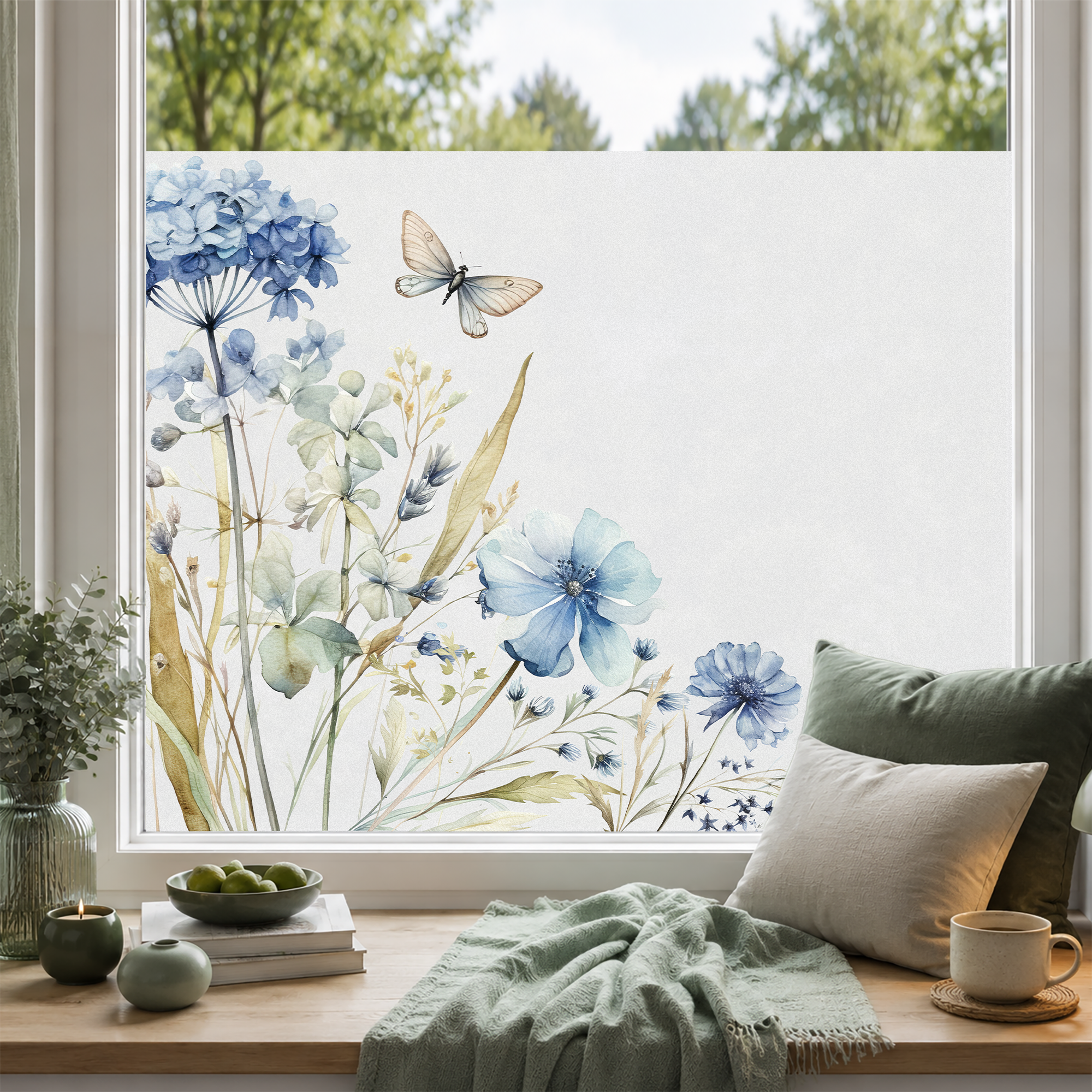 Fensterfolie Blaue Hortensien