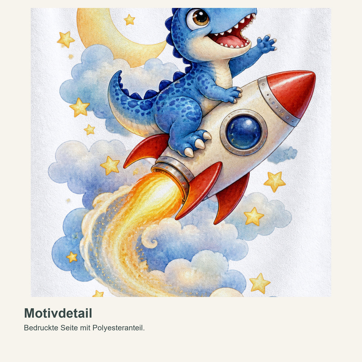 Personalisiertes Dinosaurier-Handtuch T-Rex Raketenflug – motivdetail