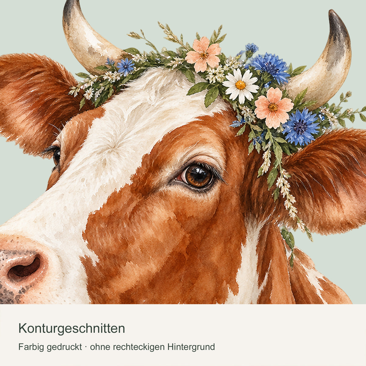 Wandtattoo Kuh in Aquarell – Wiesenkuh – Konturgeschnittenes Motiv