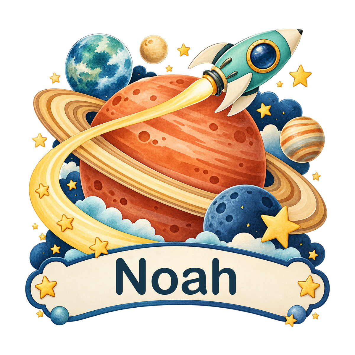 Personalisiertes Wandtattoo Weltall Planetenreise – Hauptbild mit Beispielname