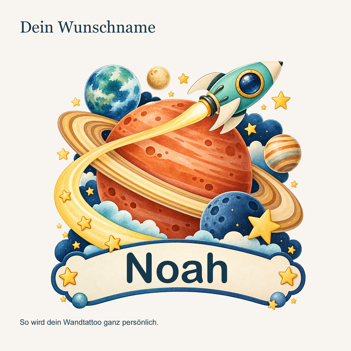 Personalisiertes Wandtattoo Weltall Planetenreise – Personalisierung mit Wunschname