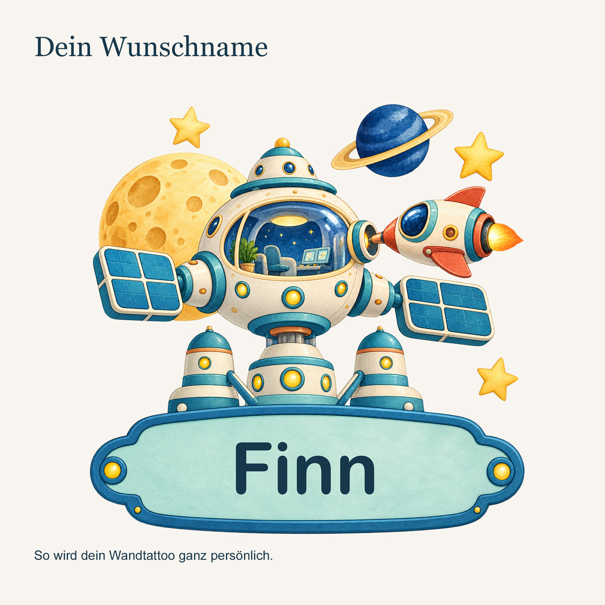 Personalisiertes Wandtattoo Weltall Raumstation – Personalisierung mit Wunschname