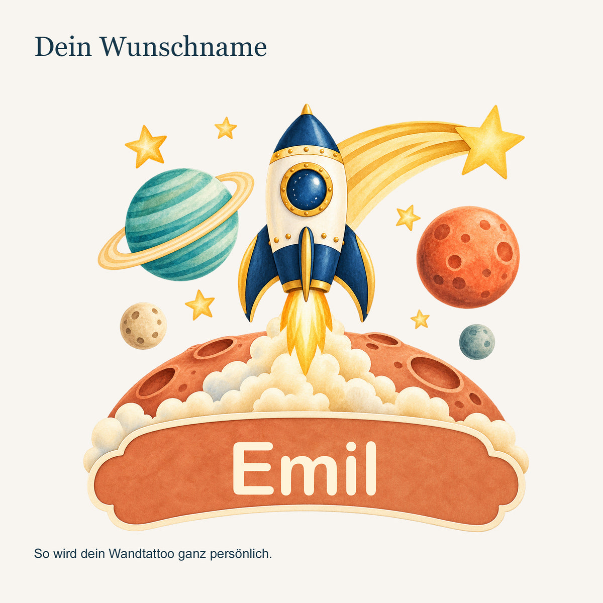 Personalisiertes Wandtattoo Weltall Sternenabenteuer – Personalisierung mit Wunschname