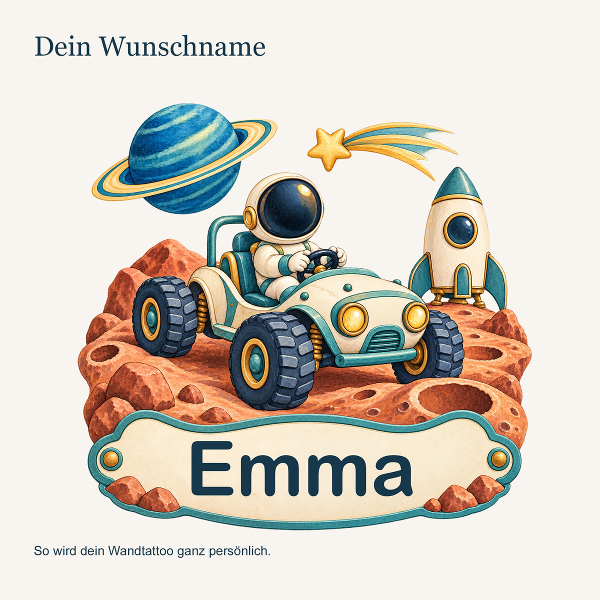 Personalisiertes Wandtattoo Weltall Mondentdecker – Personalisierung mit Wunschname