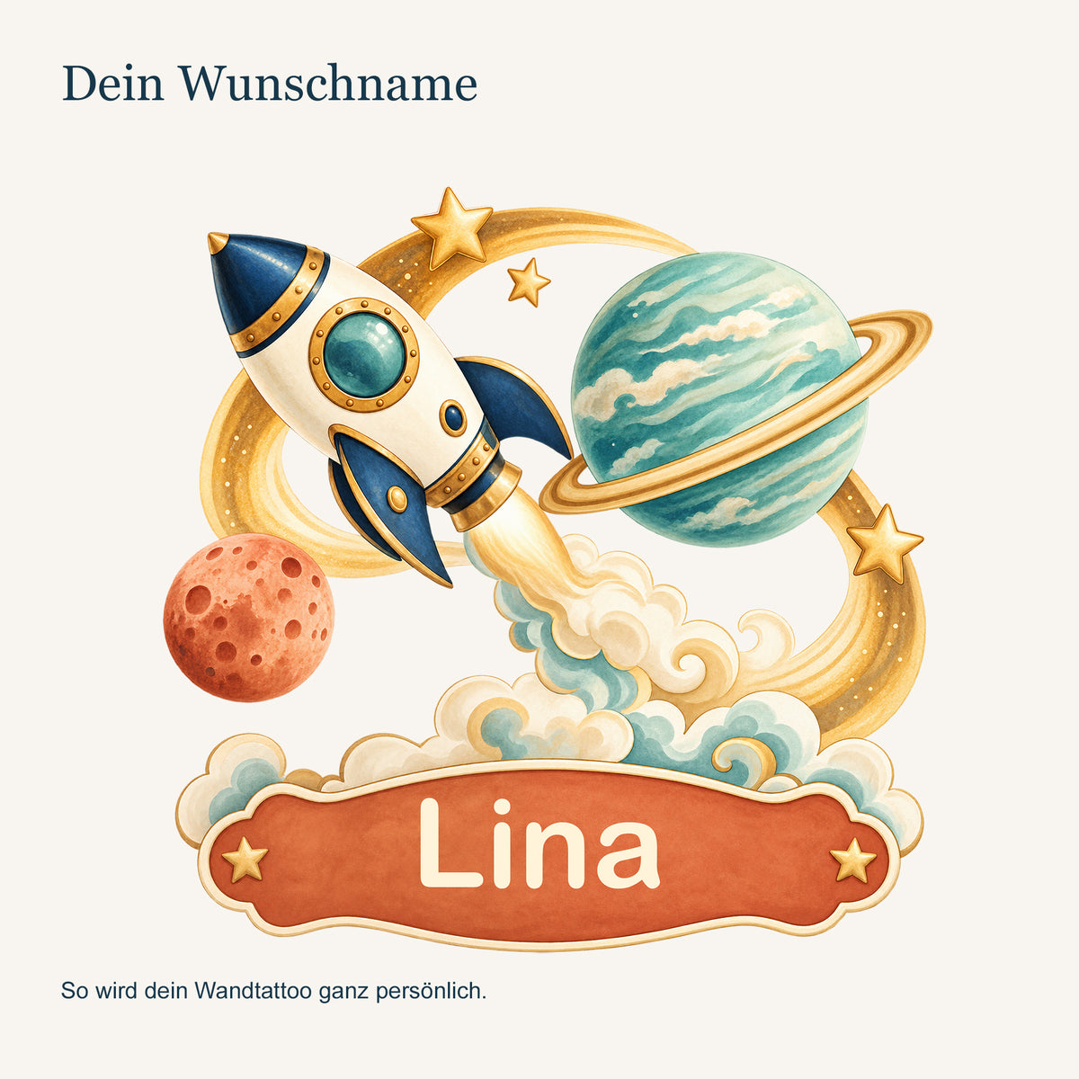 Personalisiertes Wandtattoo Weltall Kometenflug – Personalisierung mit Wunschname