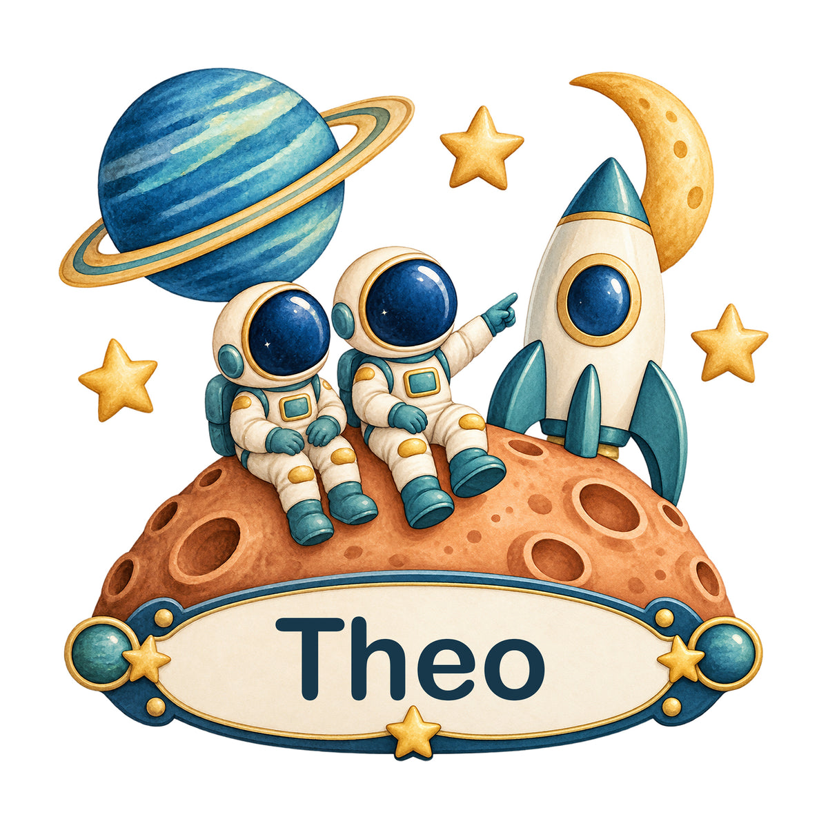 Personalisiertes Wandtattoo Weltall Astronautenfreunde – Hauptbild mit Beispielname