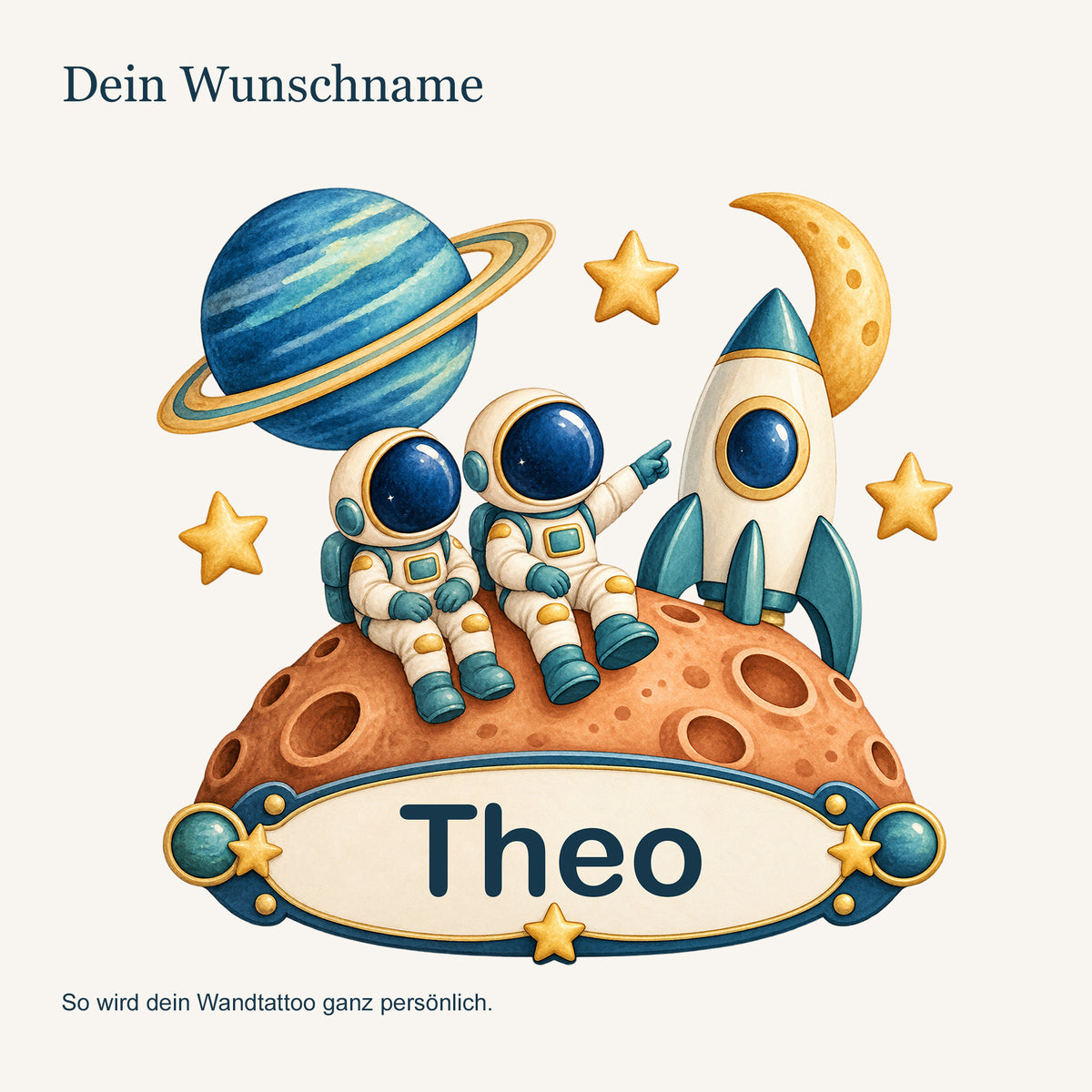 Personalisiertes Wandtattoo Weltall Astronautenfreunde – Personalisierung mit Wunschname