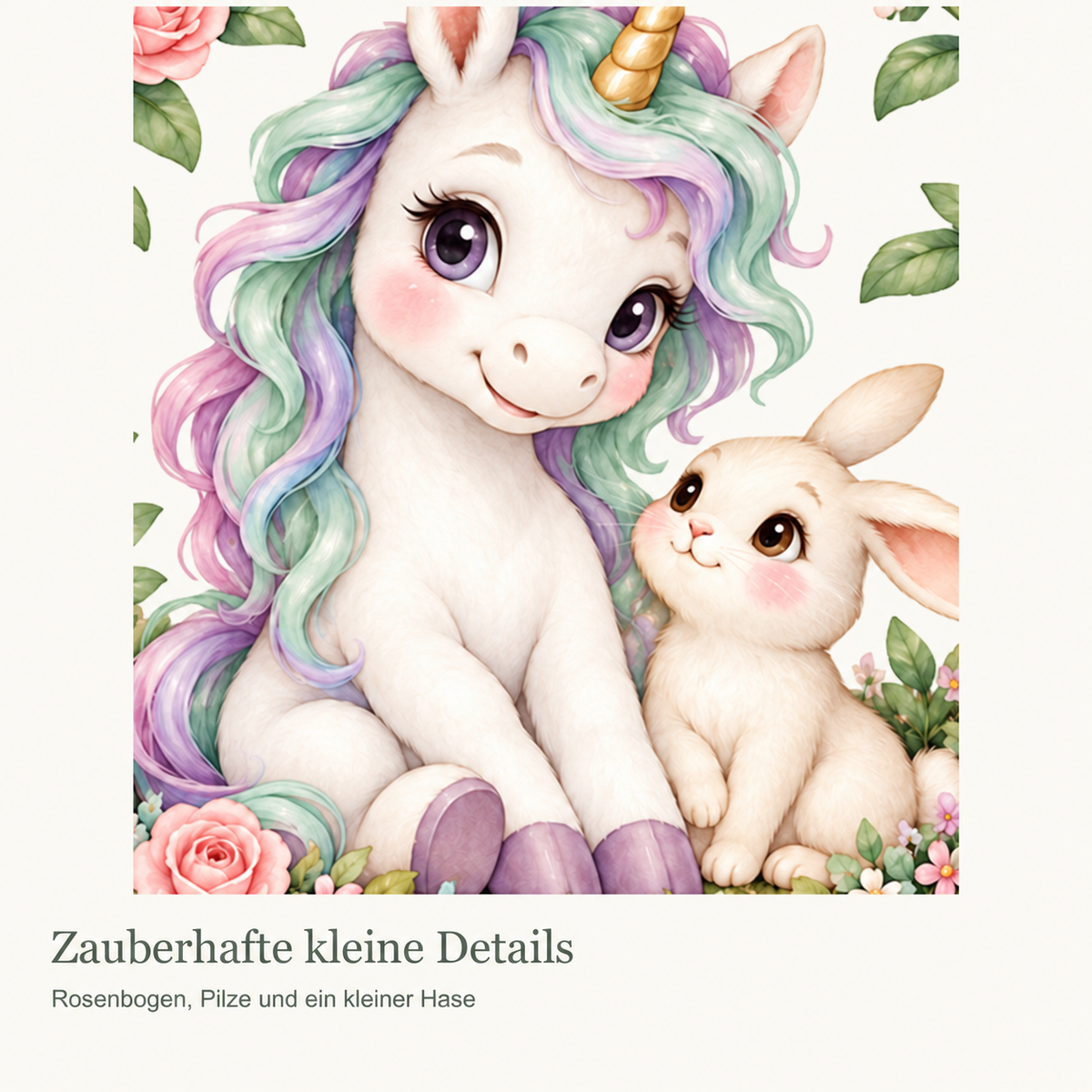 Personalisiertes Einhorn-Wandtattoo Zaubergarten mit Beispielname Sophie: Nahaufnahme der Einhornillustration.