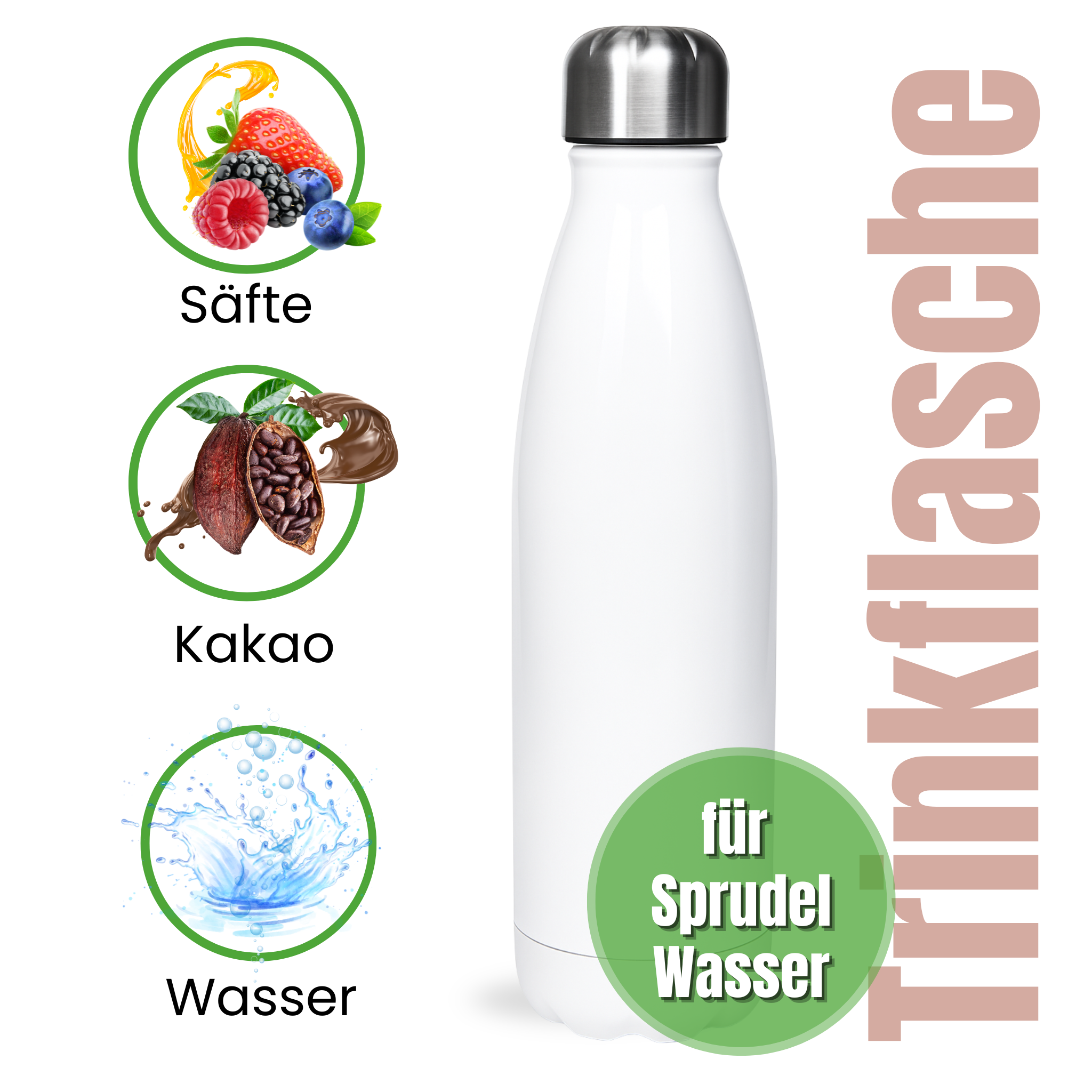 Weiße Trinkflasche für Sprudelwasser und Getränke.