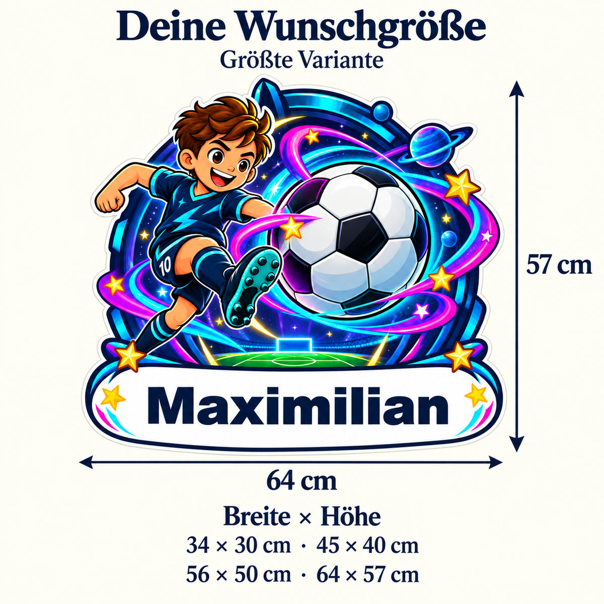 Fußball-Sticker Fußballzauber: Größenübersicht mit Breite und Höhe