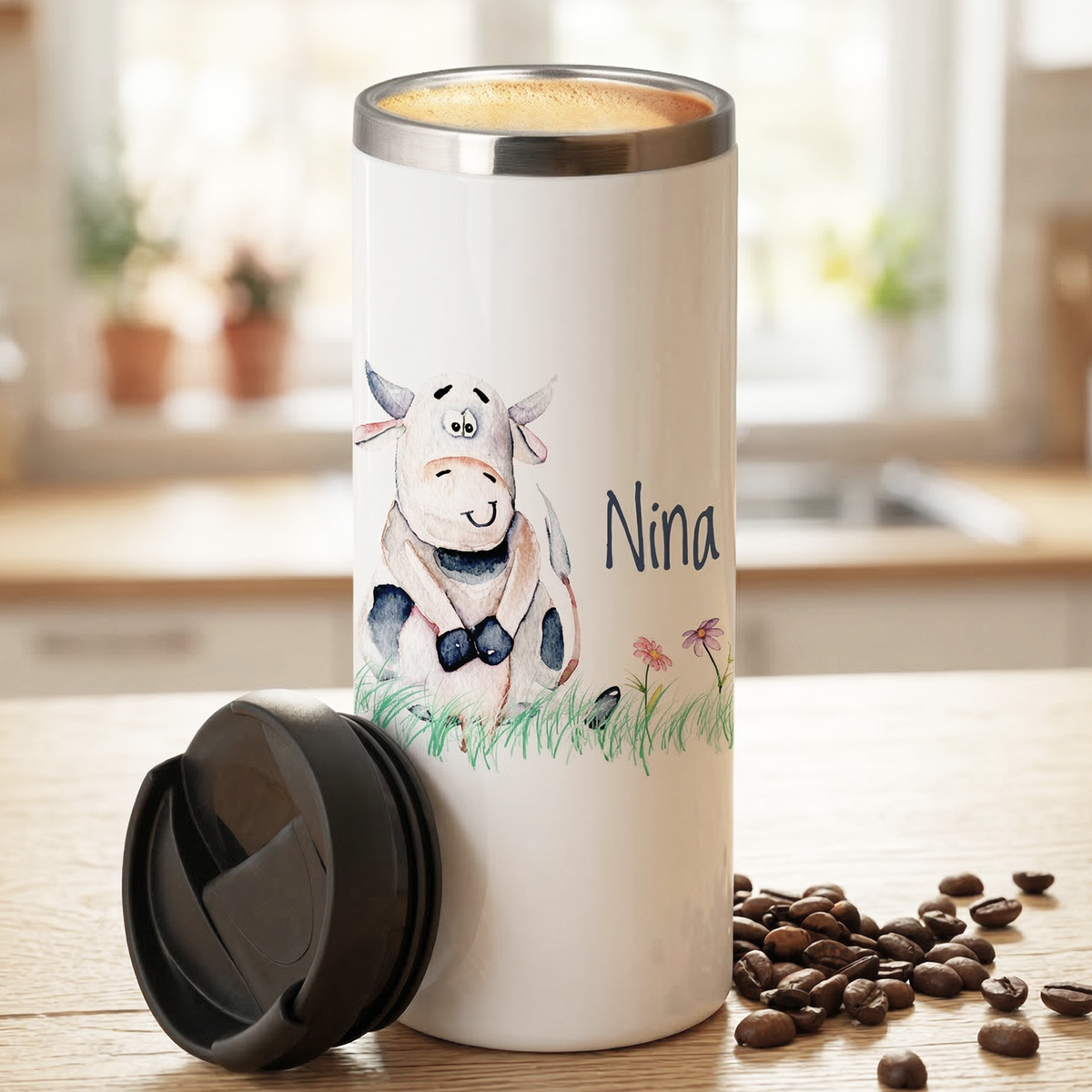 Personalisierter Thermobecher Kuh mit Namen