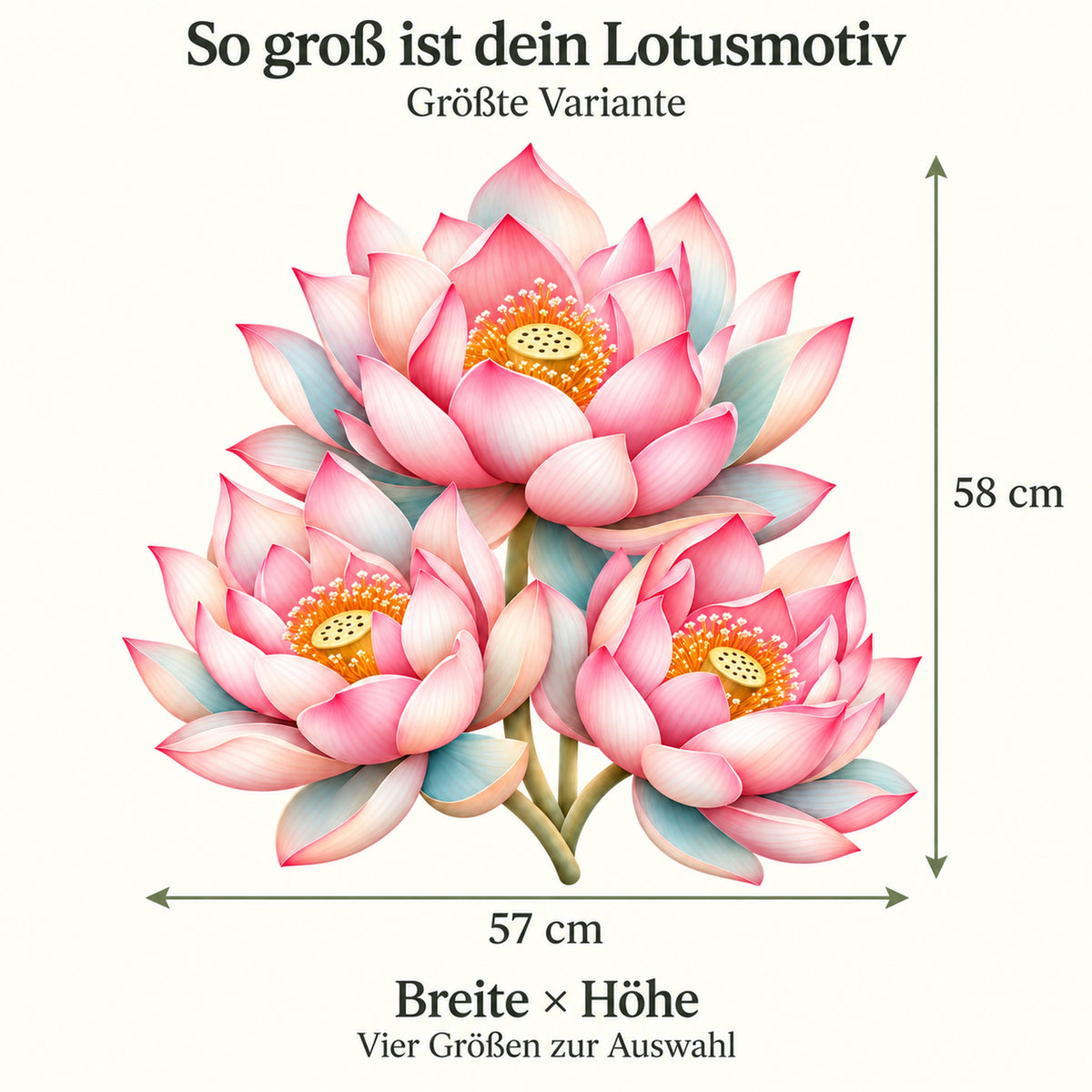 Lotus-Trio Wandtattoo – Motivgröße im warmen Referenzstil