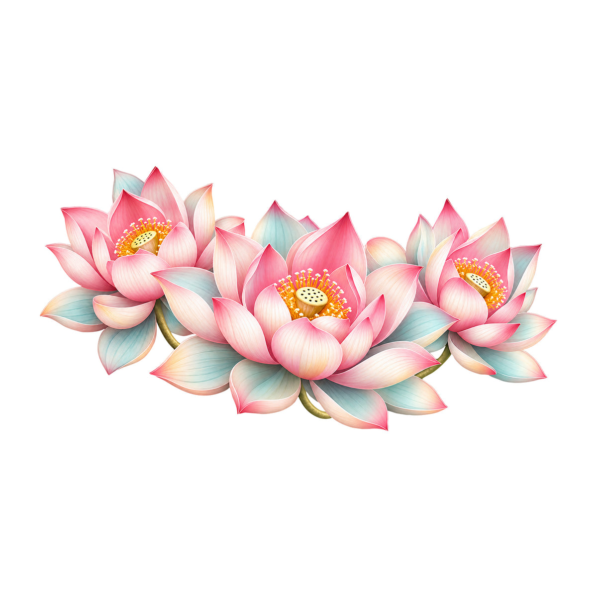 Wandtattoo Sanfter Blütenbogen mit drei rosa-cremefarbenen Lotusblüten auf hellem Hintergrund.