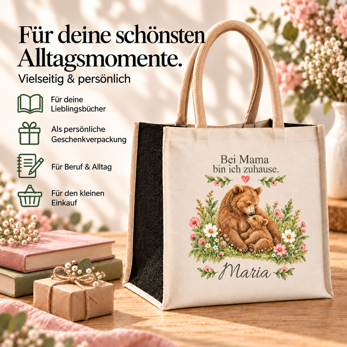 Mama-Shoppingtasche mit Mama-Bär-Motiv für Alltag und Einkauf