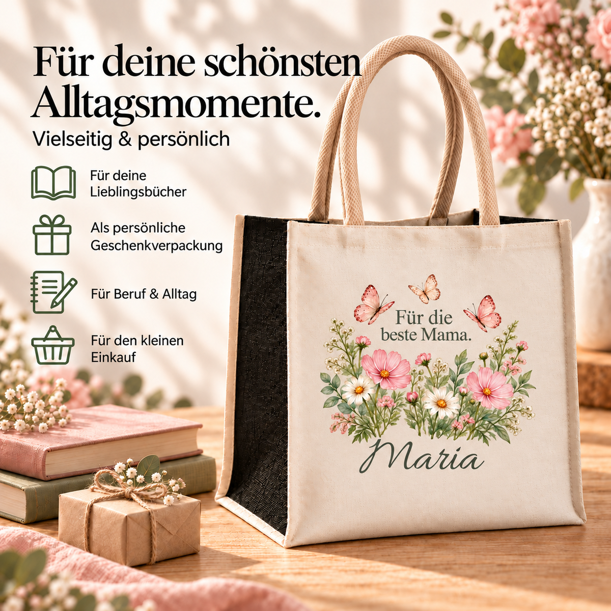 Mama-Shoppingtasche mit Schmetterlingen für Alltag und Einkauf