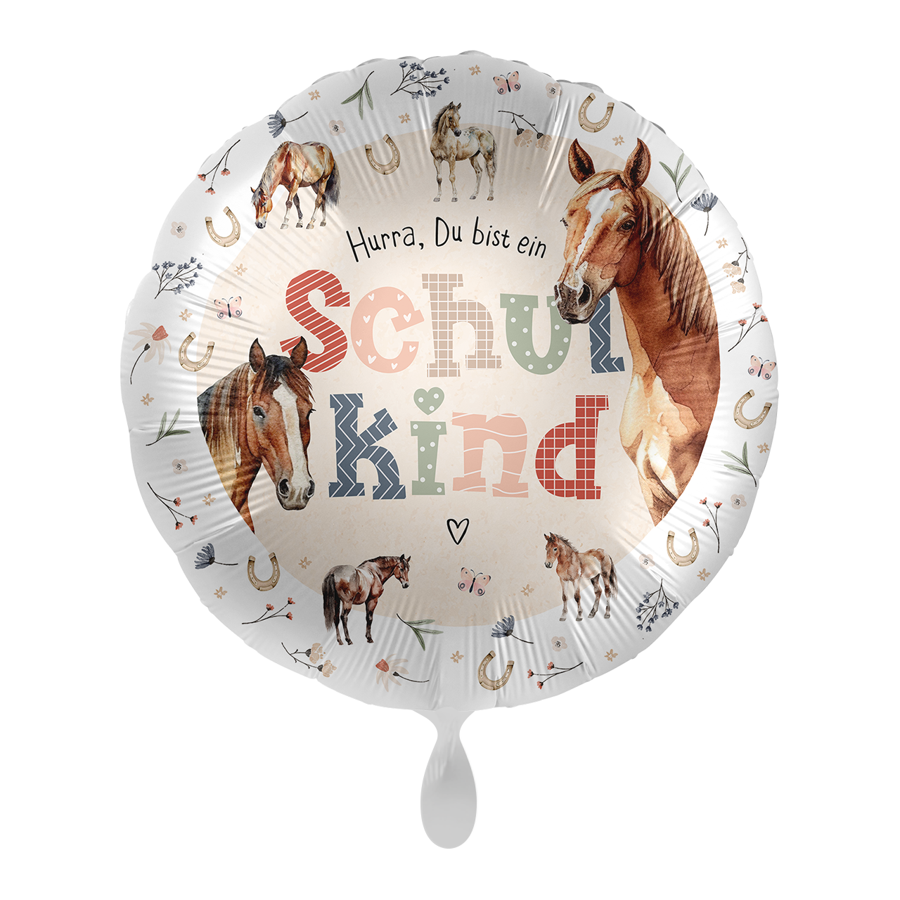 Folienballon Einschulung Pferde „Hurra, Du bist ein Schulkind“