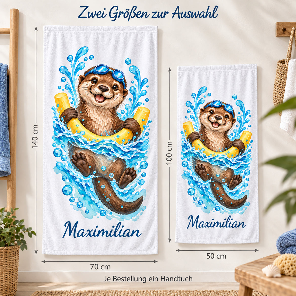Otter Handtuch mit Wunschnamen – Größen
