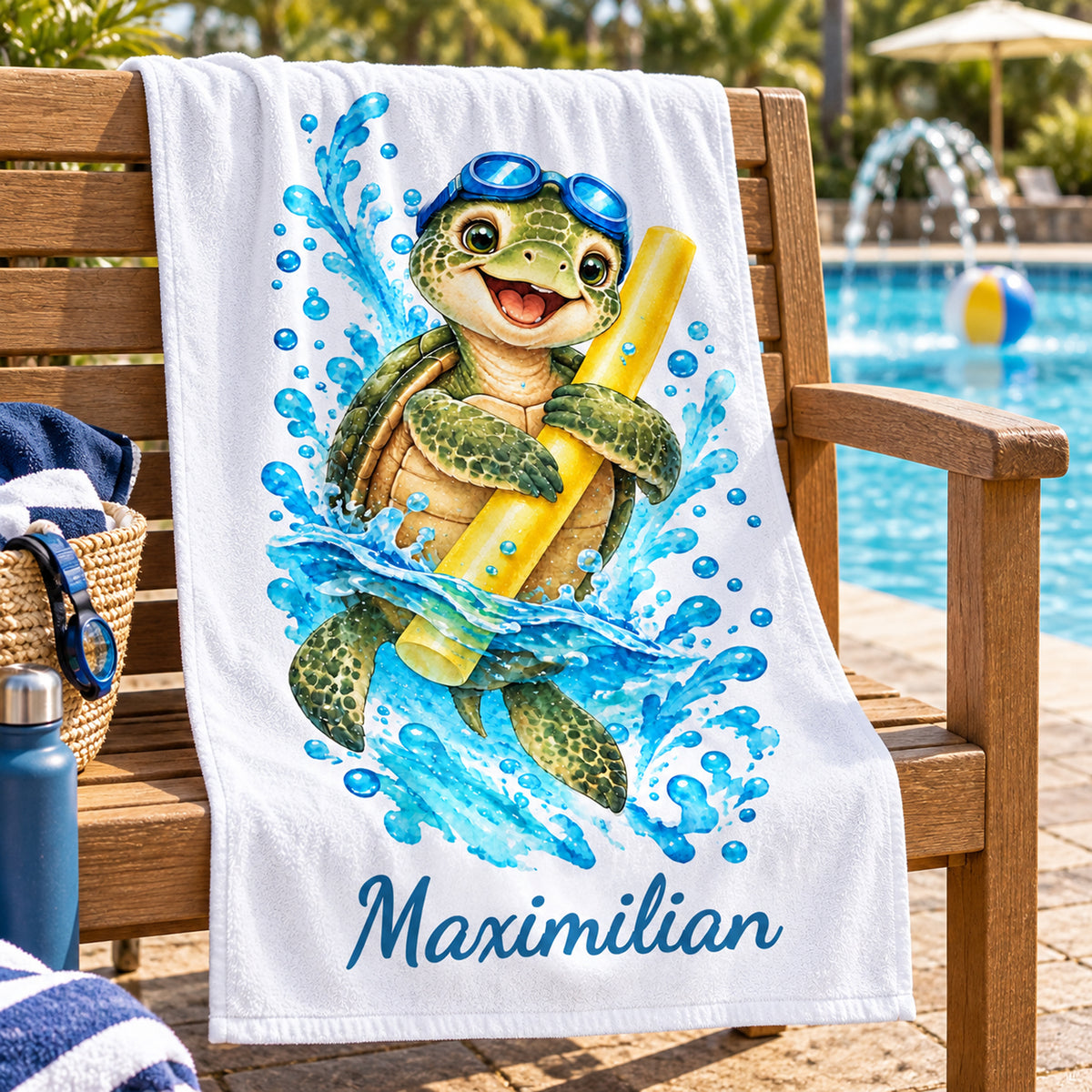 Schildkröte Handtuch mit Wunschnamen – Schwimmbad