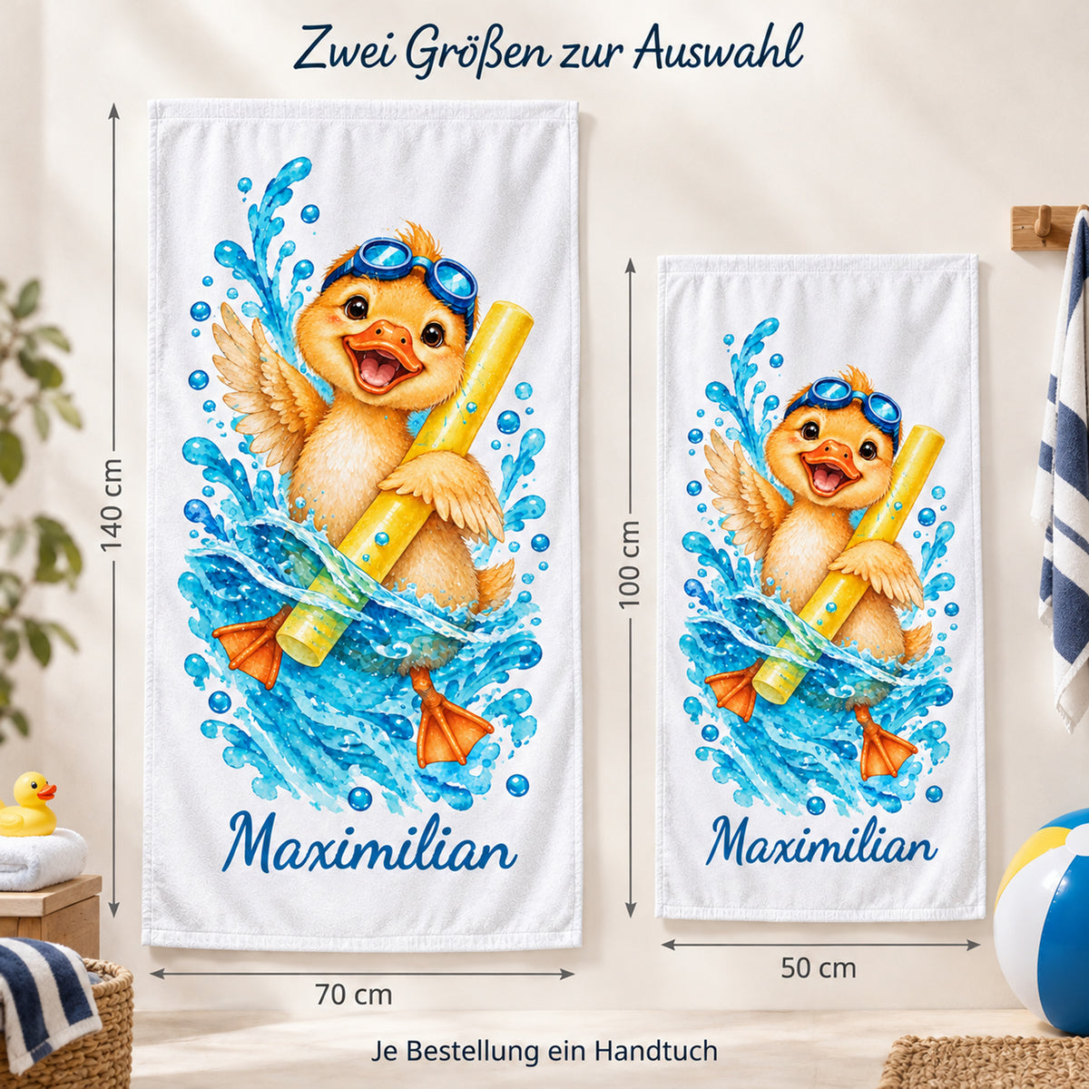 Ente Handtuch mit Wunschnamen – Größen