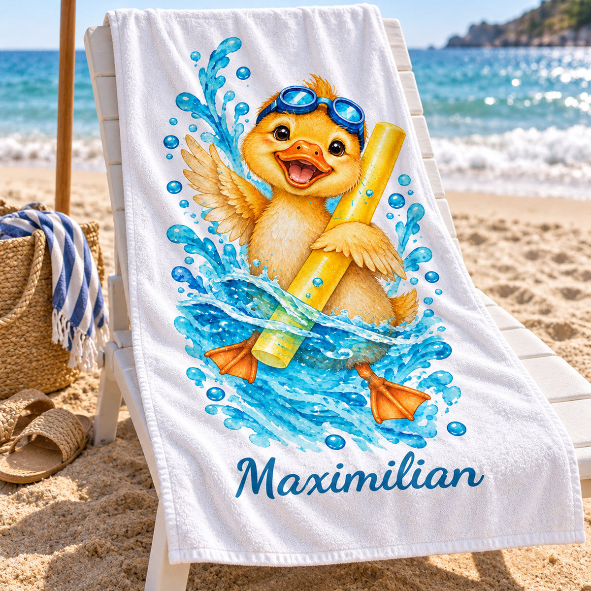 Ente Handtuch mit Wunschnamen – Strand