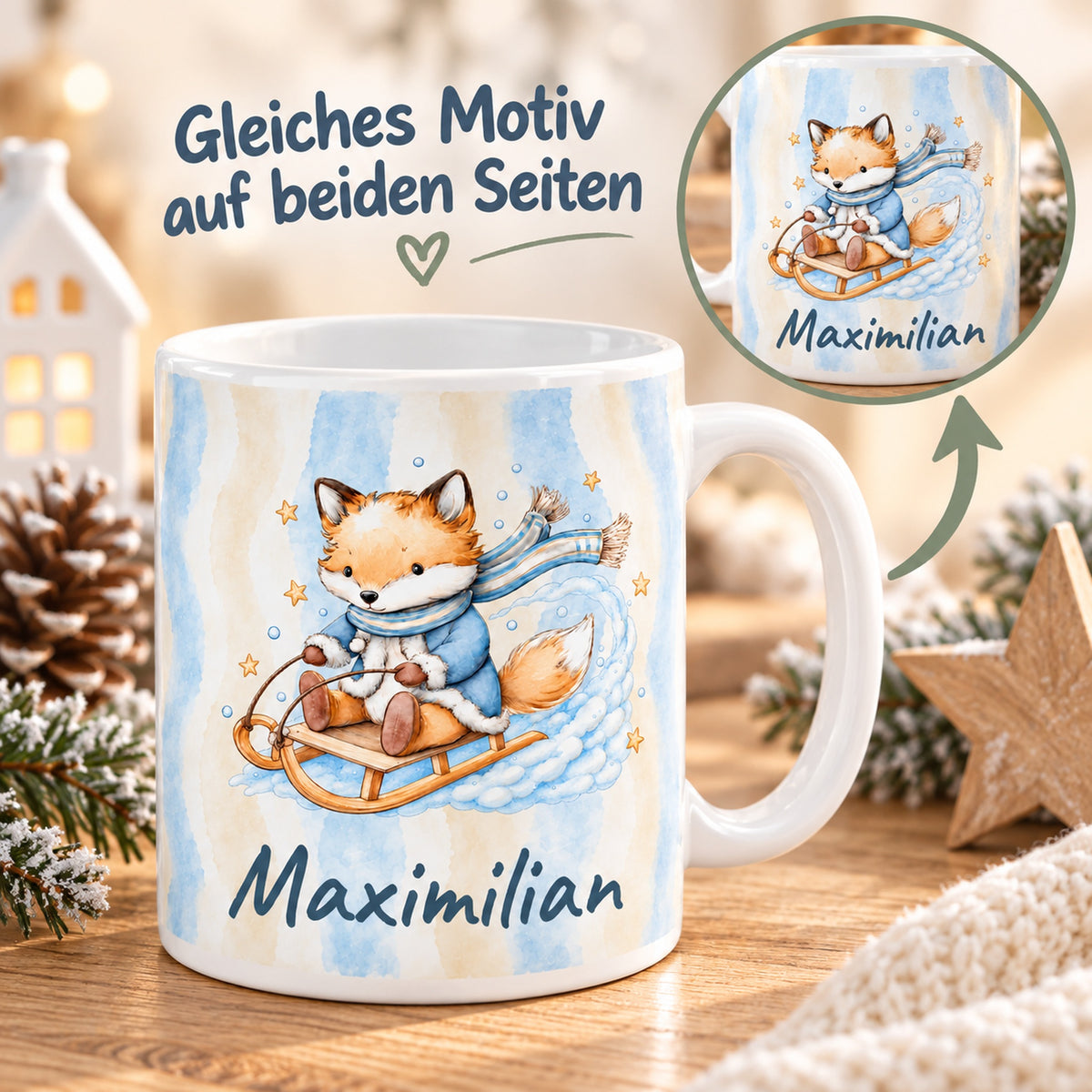 Tasse Fuchs mit Wunschname Maximilian – both-sides
