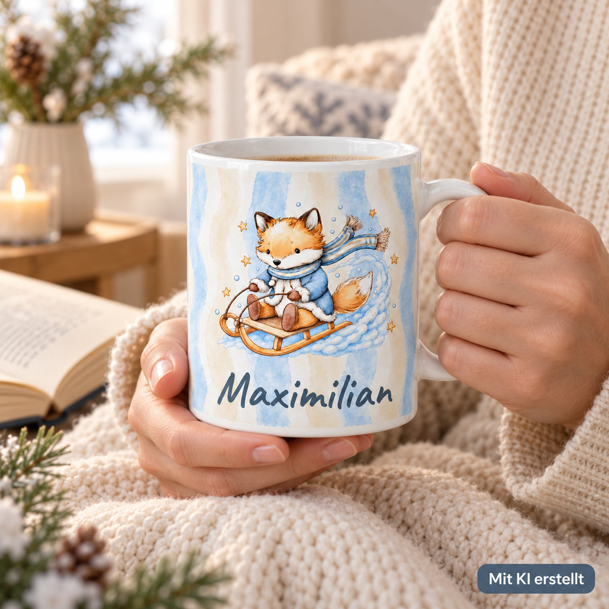 Tasse Fuchs mit Wunschname Maximilian – hands