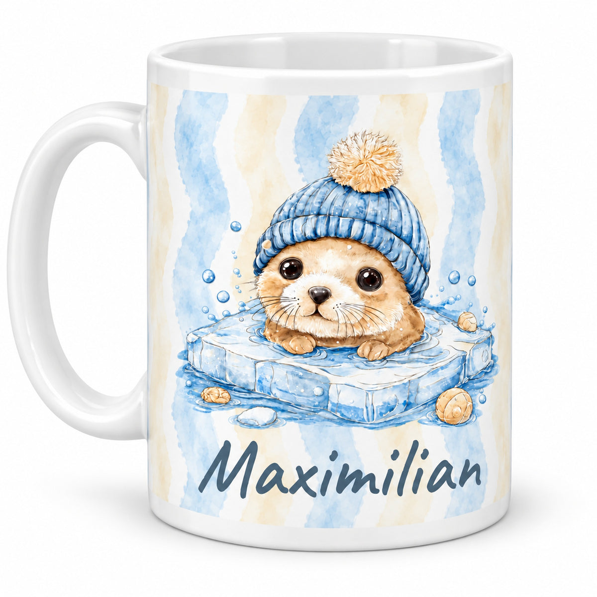 Tasse Robbe mit Wunschname Maximilian – reverse