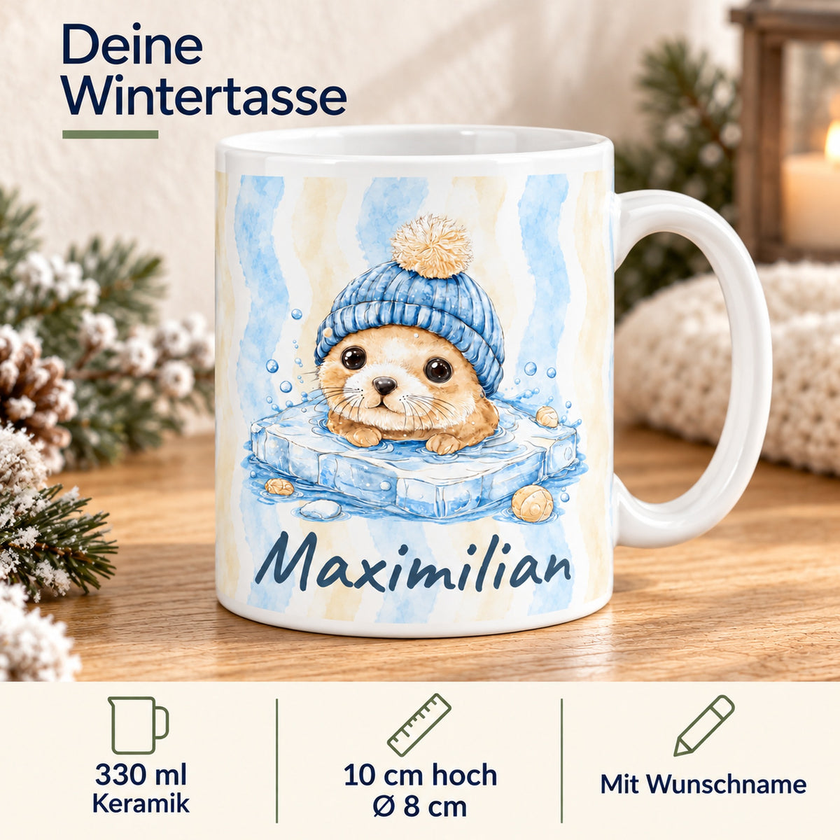 Tasse Robbe mit Wunschname Maximilian – features