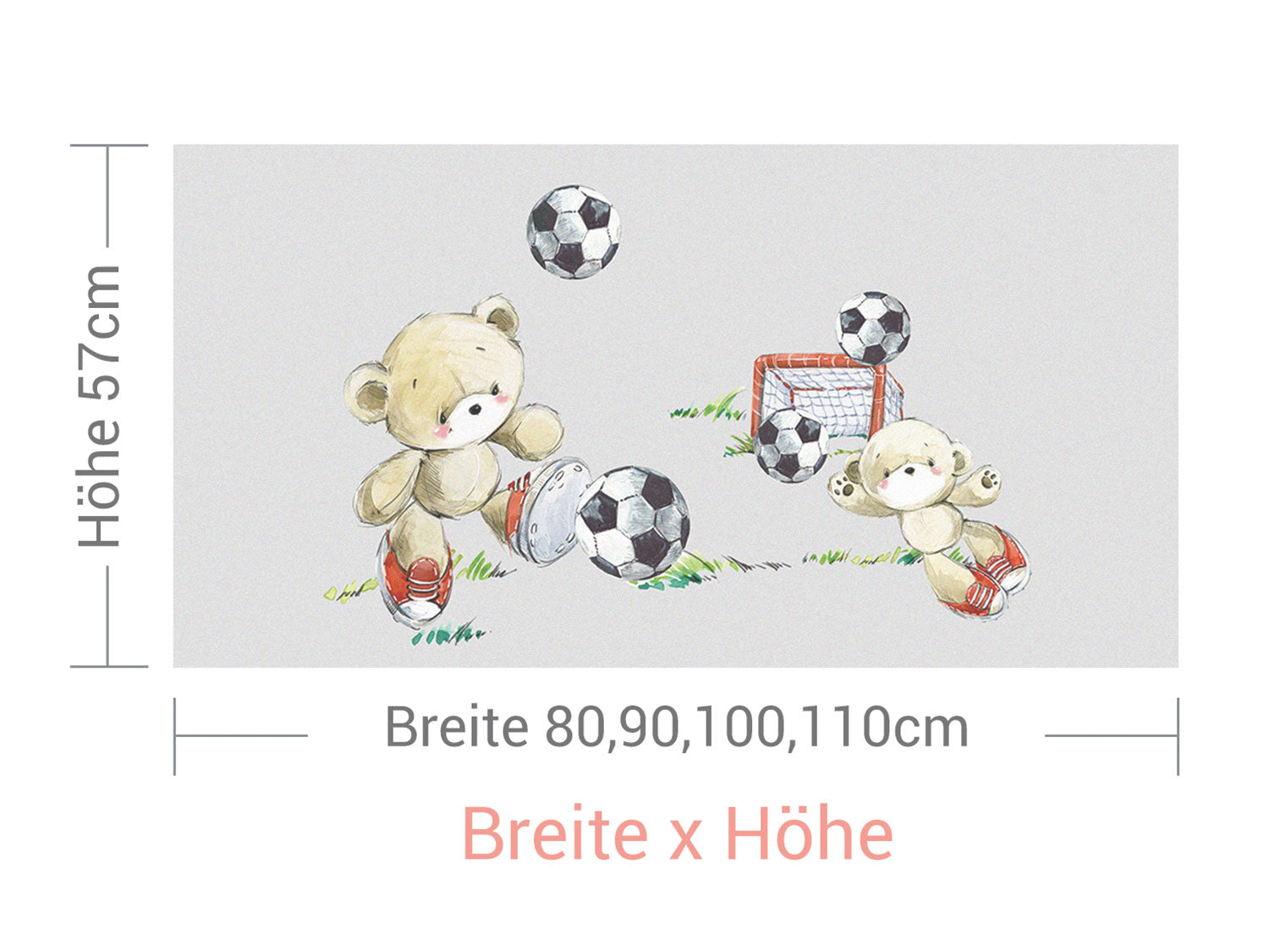 Kuscheltier mit Fußballmotiven auf grauem Hintergrund.
