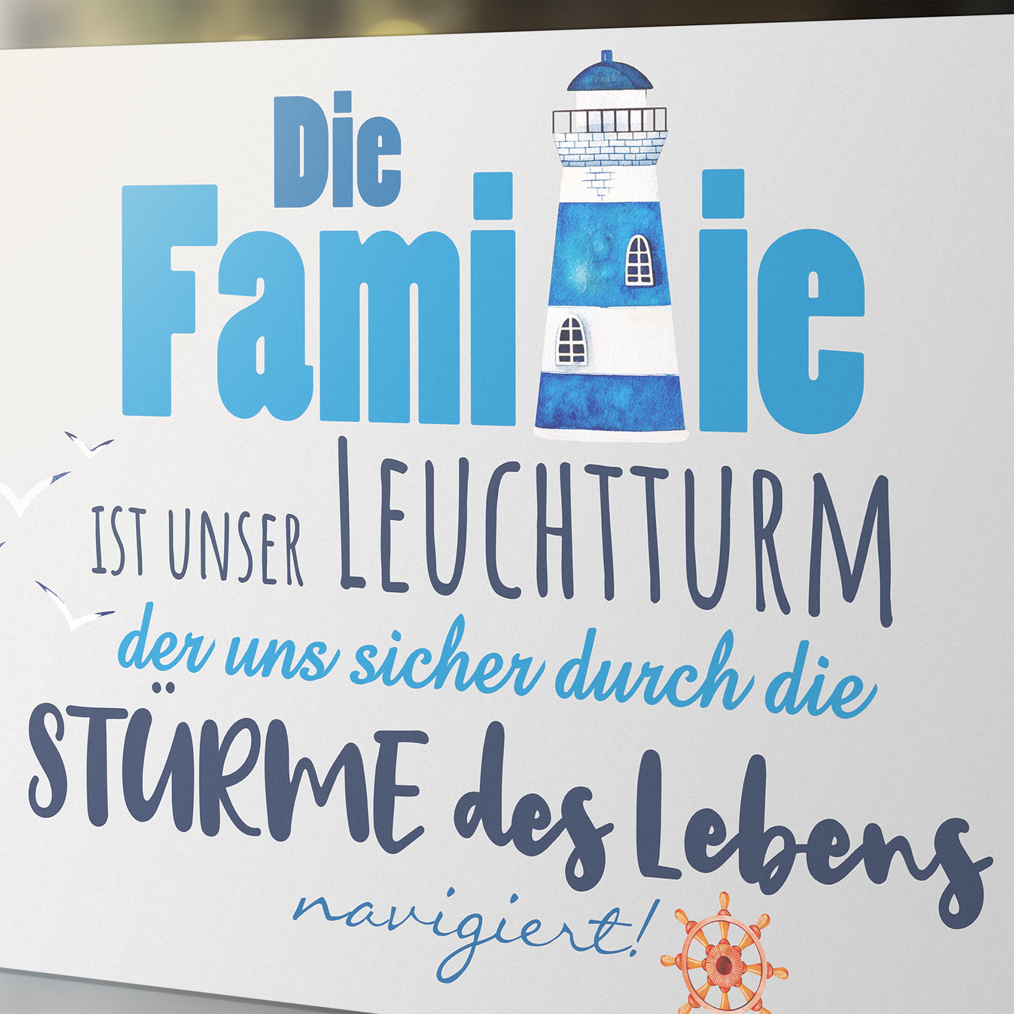 Fensterfolie Leuchtturm mit Familienspruch