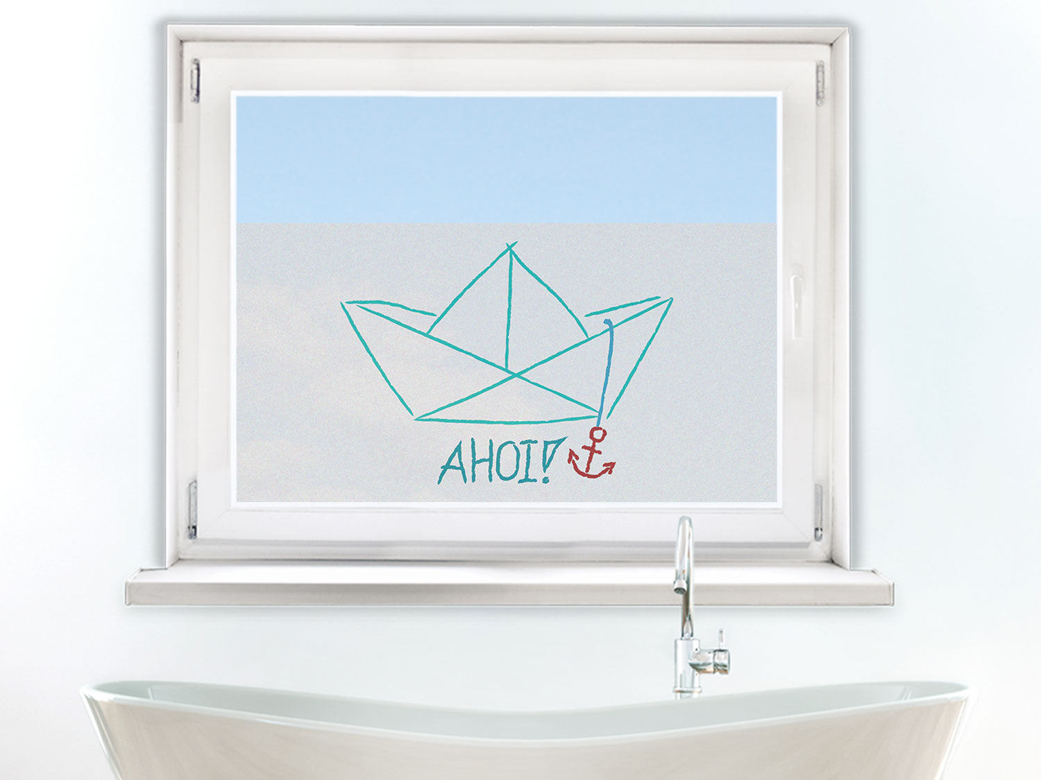 Fensterfolie Boot mit „Ahoj“