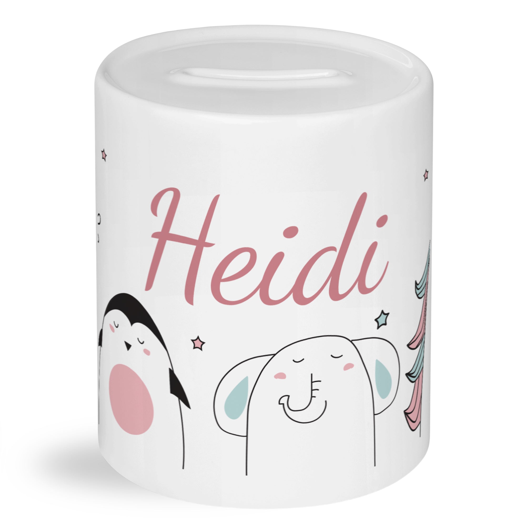 Spardose mit fröhlichen Tieren