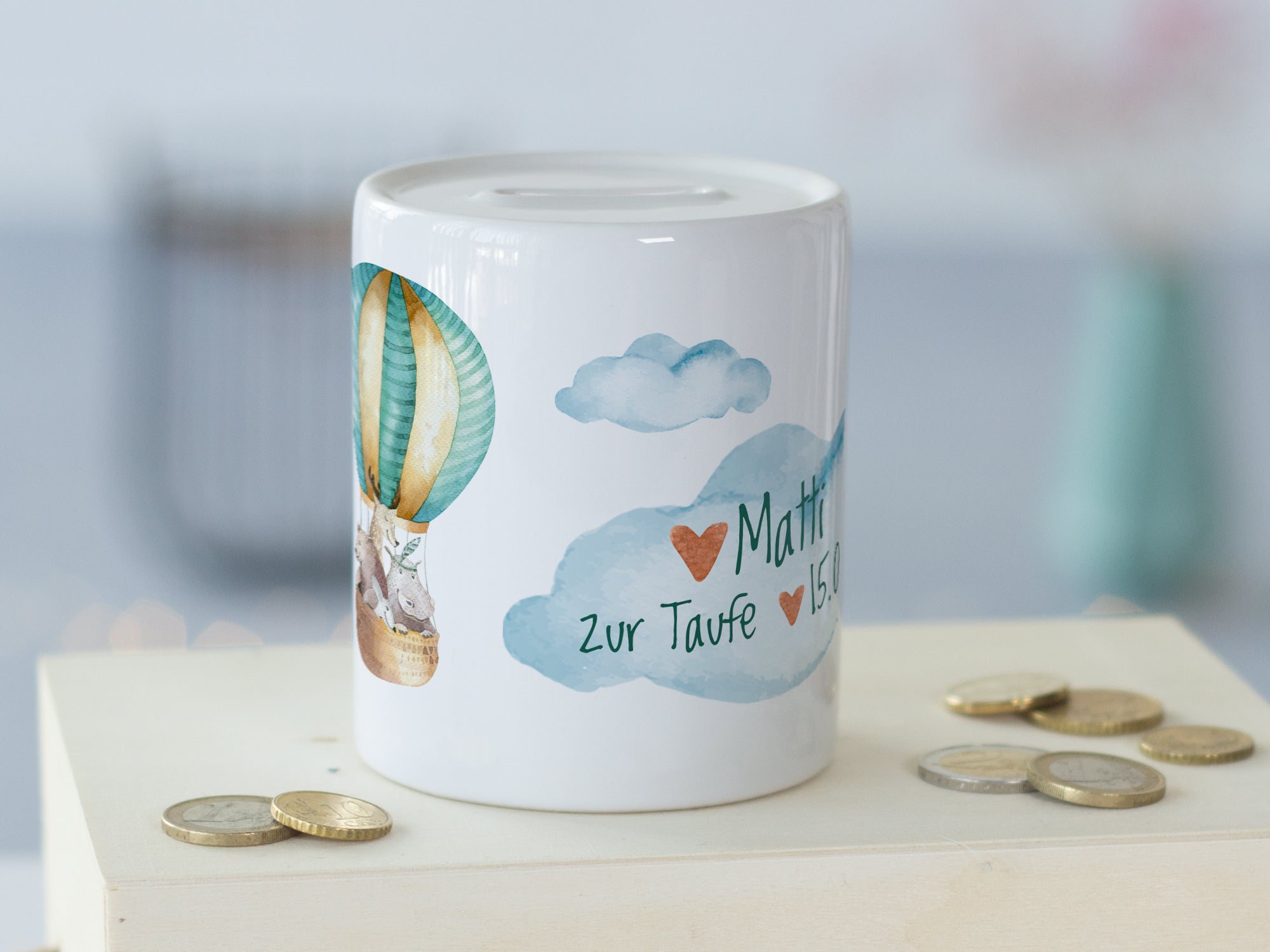 Spardose zur Taufe Heißluftballon