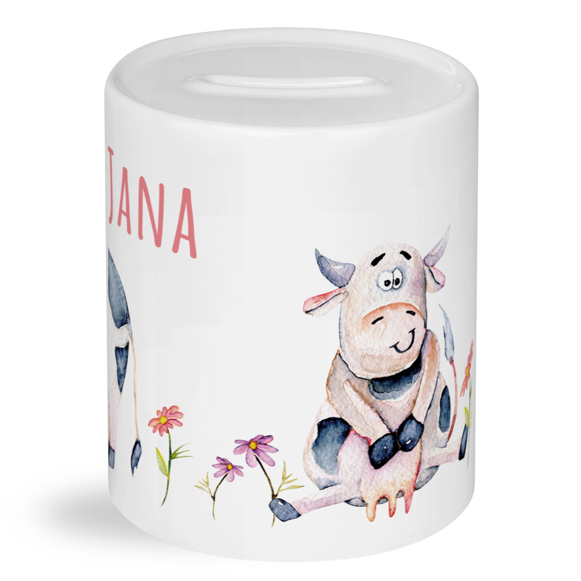 Spardose mit glücklicher Kuh