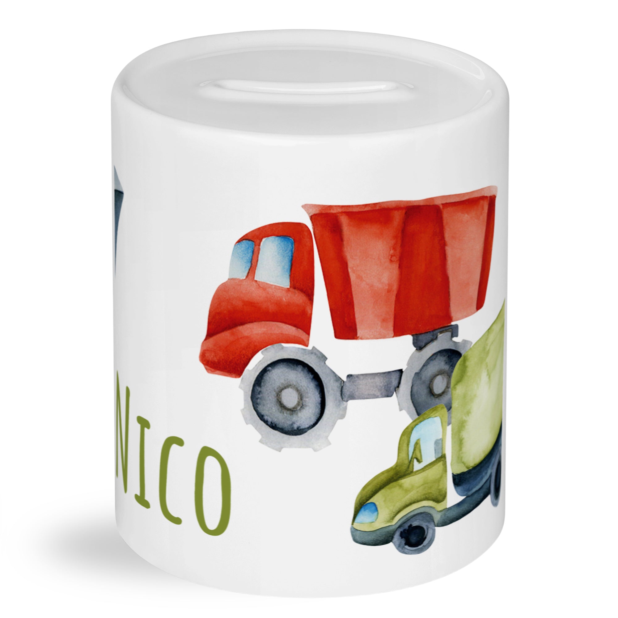 Spardose mit bunten Fahrzeugen