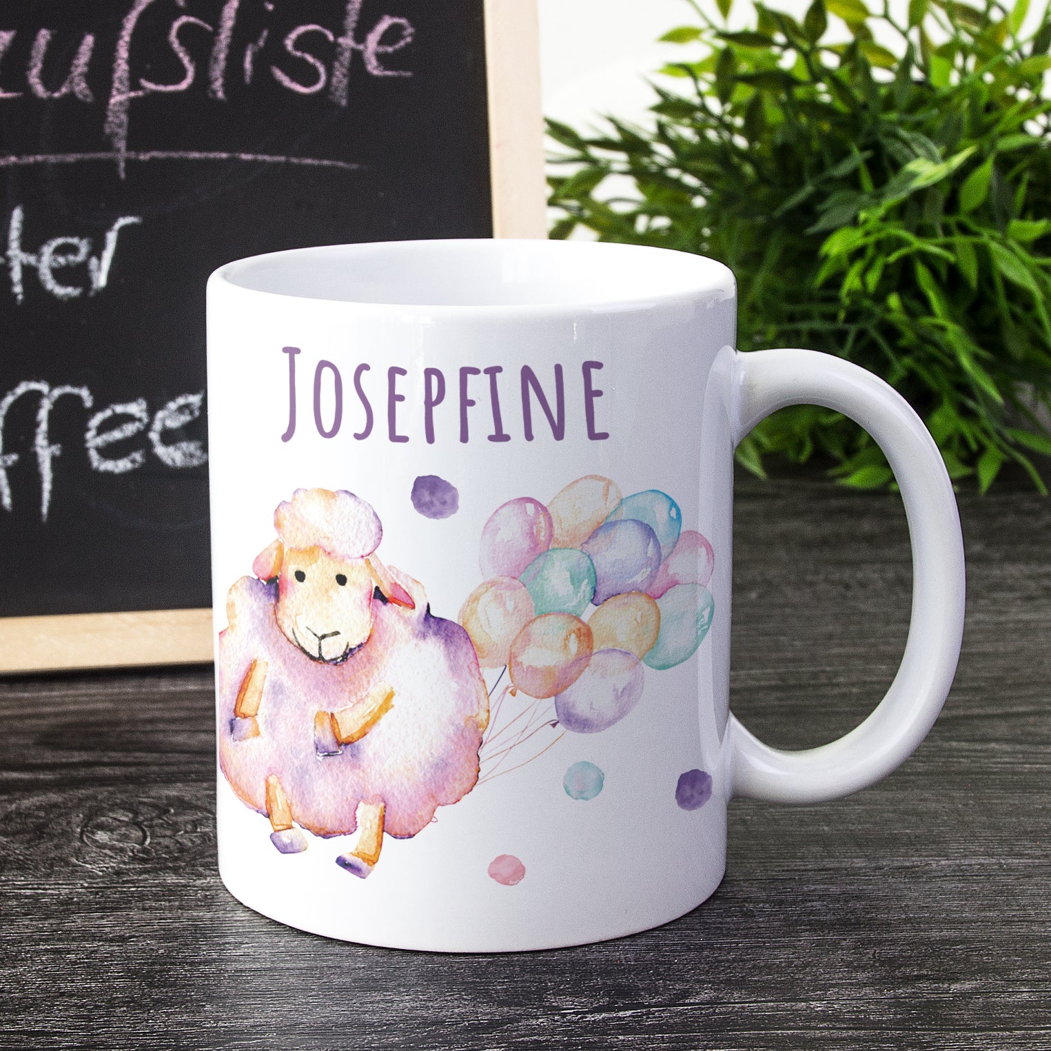 Tasse mit Schaf und Luftballons