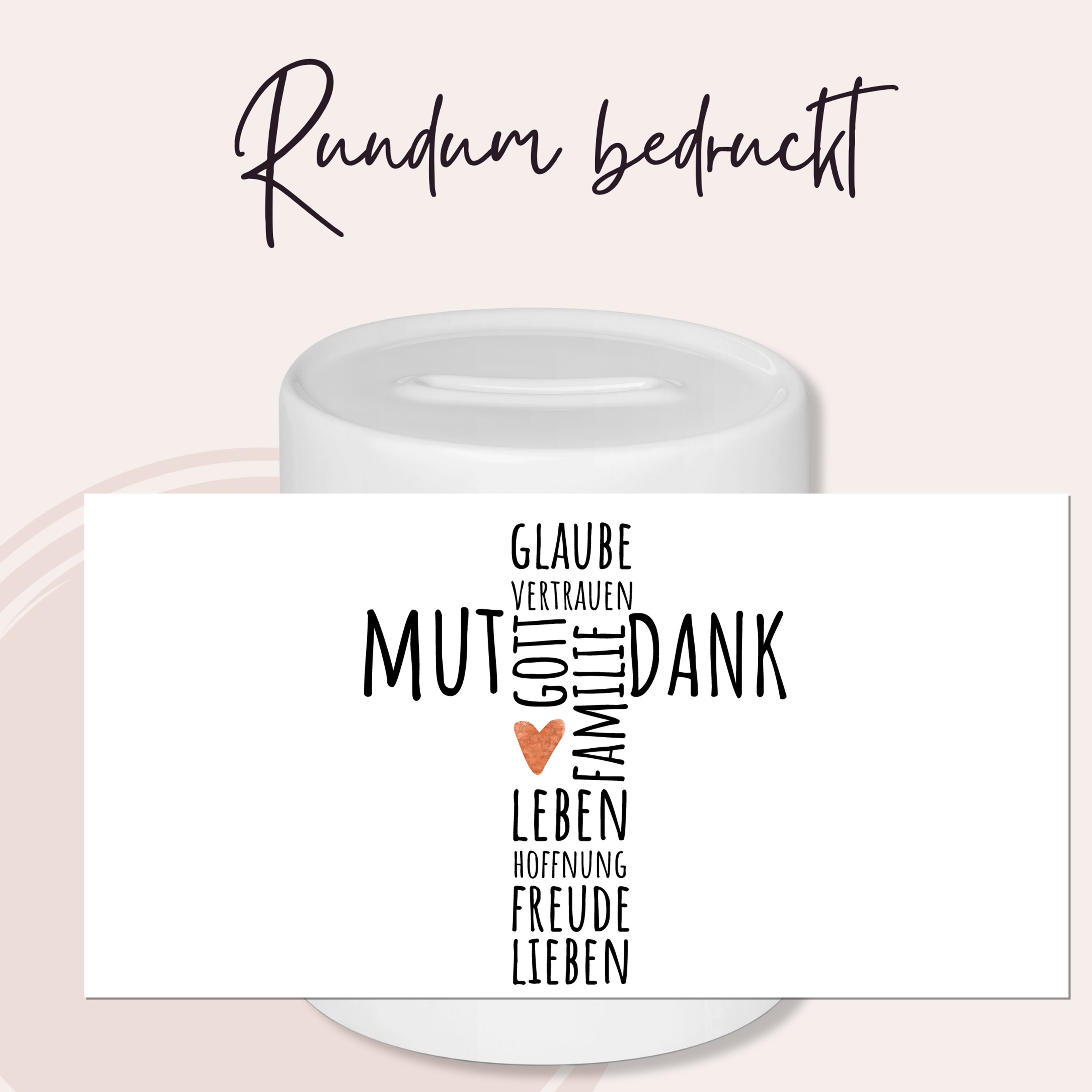 Spardose mit Motiv 'Mut und Dank' - Für positive Gedanken